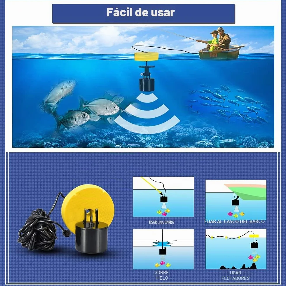 LUCKY Buscador de Peces Portátil con Sonda y Transductor para Kayak de Pesca Pantalla LCD