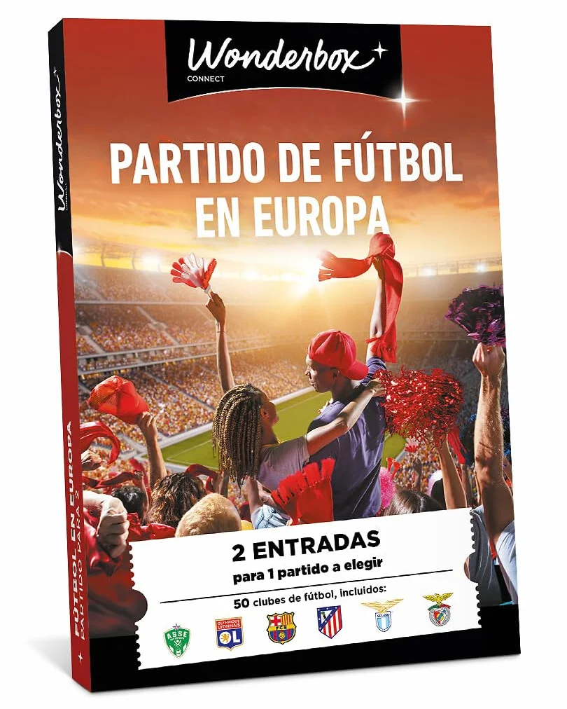WONDERBOX Connect - Caja Regalo - Fútbol 100% Europeo - 2 entradas para 1 Partido de fútbol - A Elegir Entre 5 Clubes en Europa - Válido Durante 27 Meses