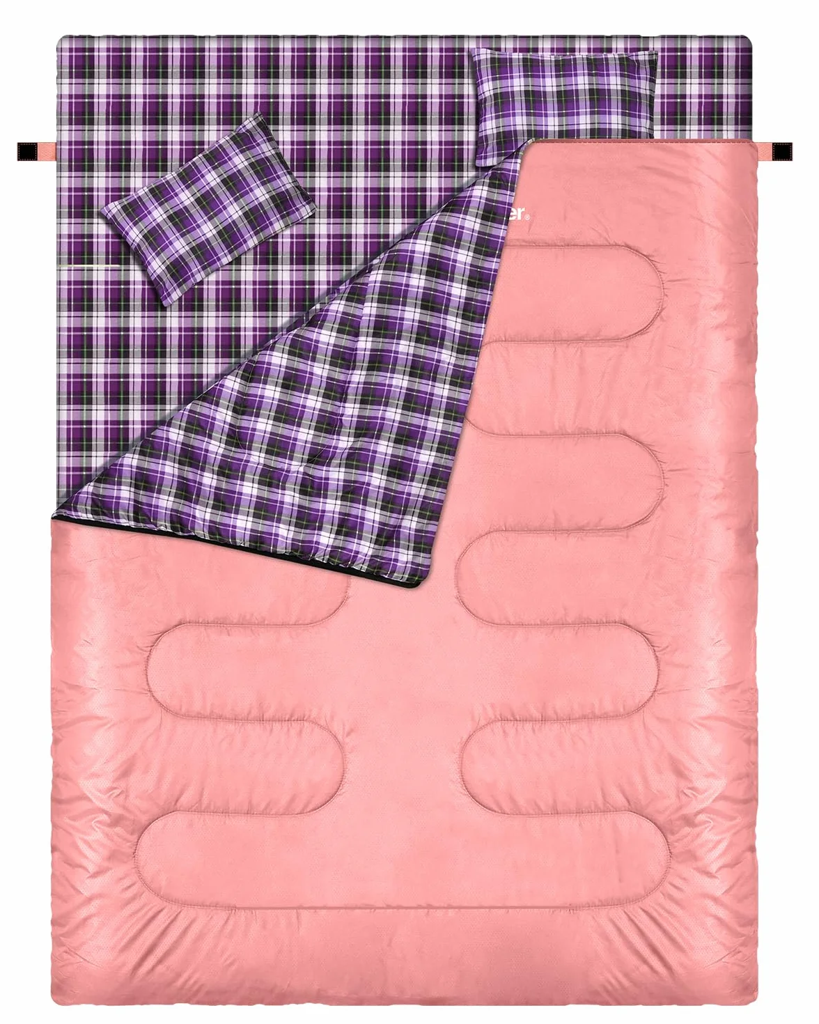 Sportneer - Saco de Dormir Doble para Exteriores, 2 Personas, 3 Estaciones, 220 x 150 cm, 2,75 kg con 2 Almohadas, Cuatro Cremalleras Dobles, para Adultos