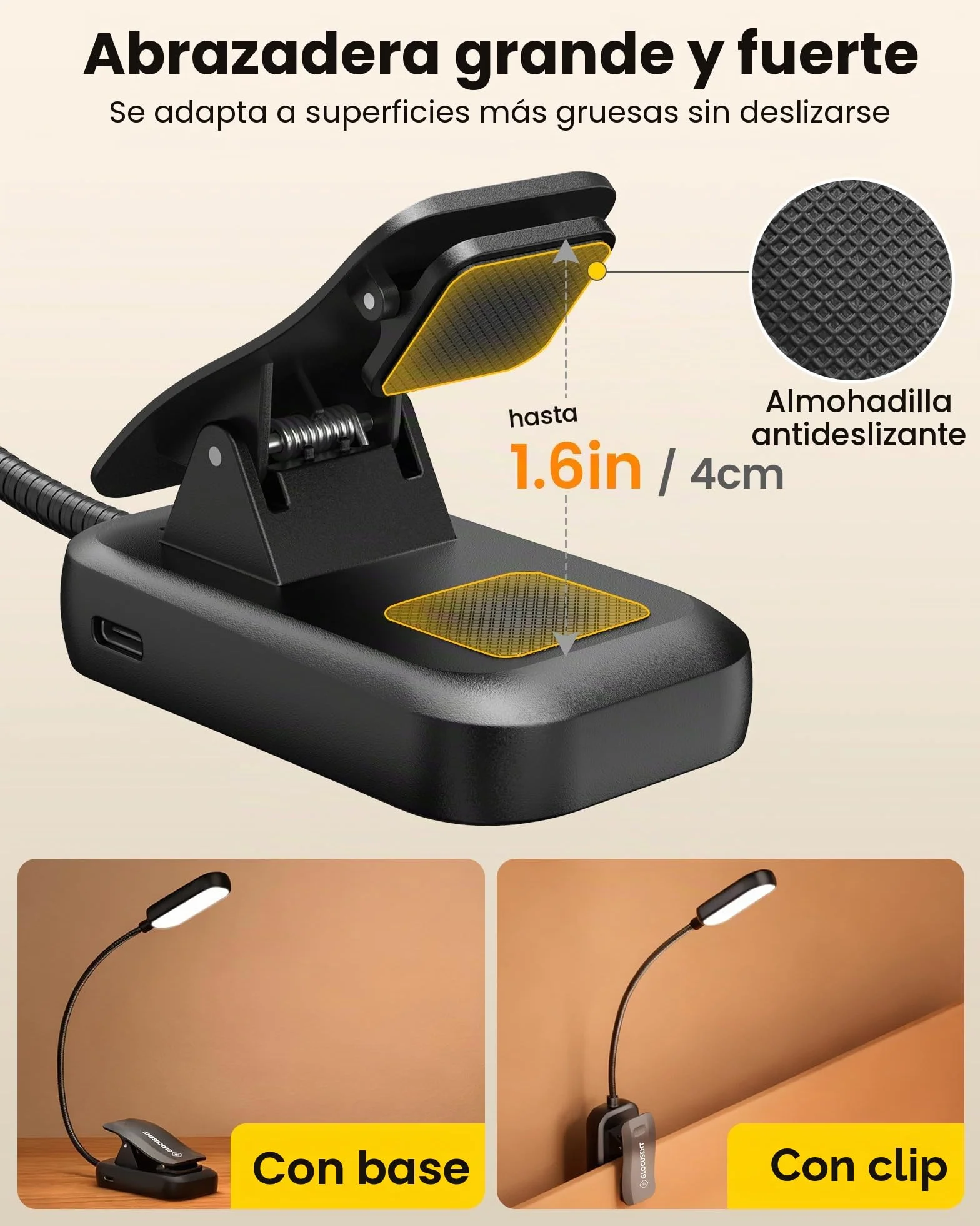 Glocusent Luz de Lectura Recargable con 20 LED, 5 Modos, Ajustable, Batería Larga, Lámpara de Libros para Noche (Negro)