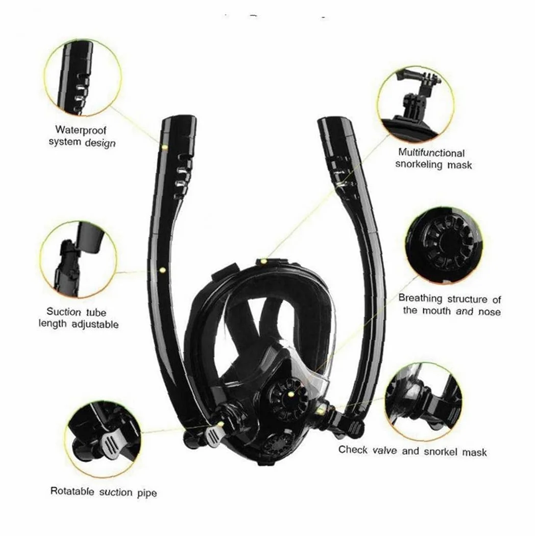 Dual Tubo Snorkel Respiración Snorkel Mascarilla Completa Anti-Fog Anti-Fugas Gafas De Buceo con Montura Doble Flujo De Aire Silicac