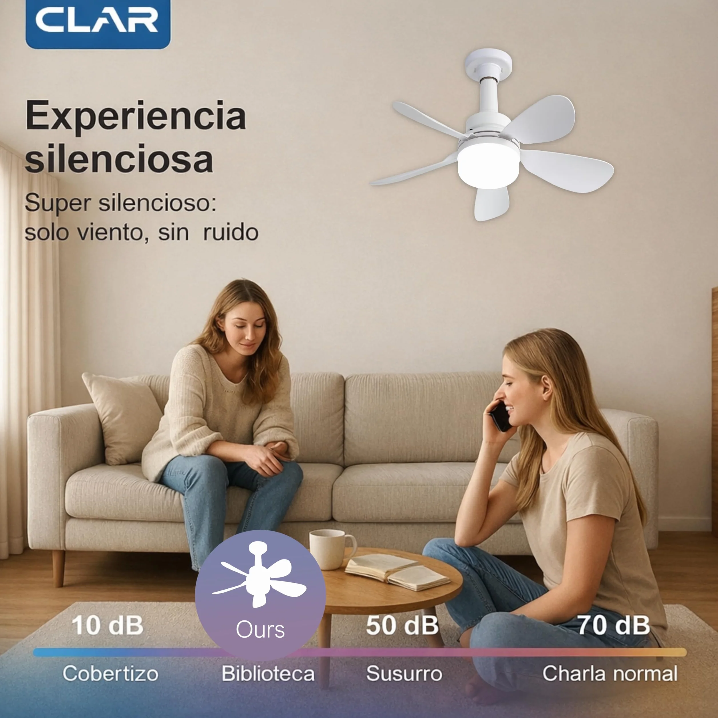 CLAR Ventilador de Techo con Luz, Ventilador Pequeño para Habitación