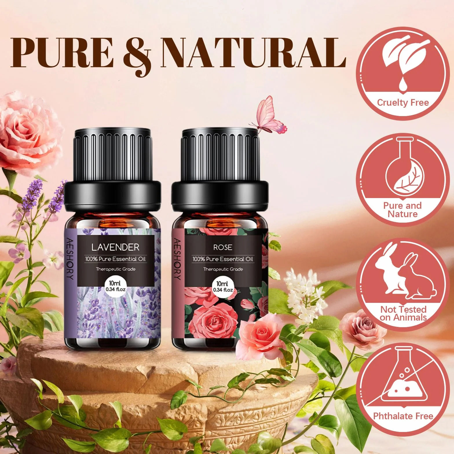 AESHORY Aceites Esenciales para Humidificador 6 x 10ml, Set de Aromaterapia Natural - Flor de Cerezo, Jazmín, Lavanda, Rosa, Té Blanco, Ylang Ylang