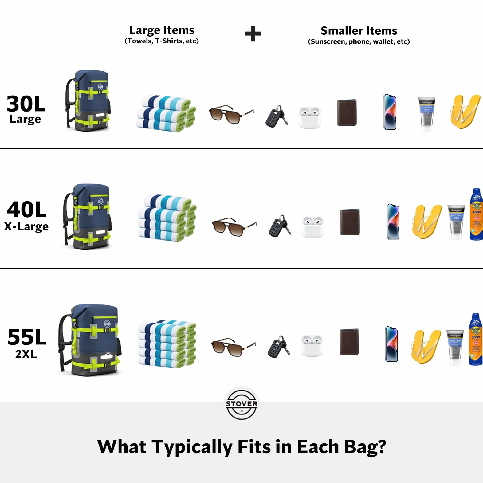 STOVER Bolsa seca impermeable de 25/30/40/55 L, mochila seca resistente con parte superior enrollable para kayak, canotaje, camping, hombres y mujeres, Verde, 40L US, Bolsa seca