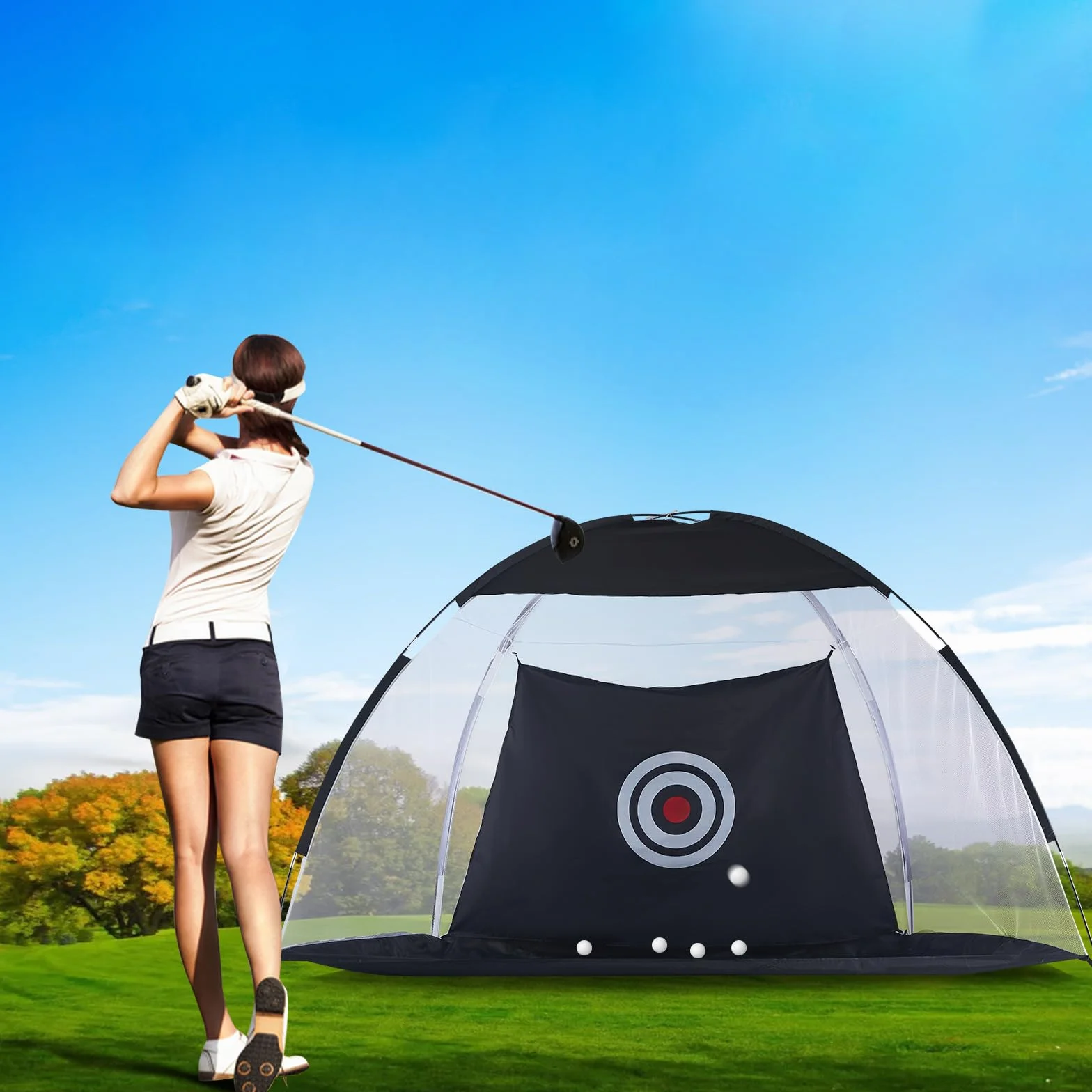LEMROE Redes profesionales de golpe de golf para conducción en el patio trasero, con alfombrilla de jardín, red de práctica de golf con bolsa de transporte