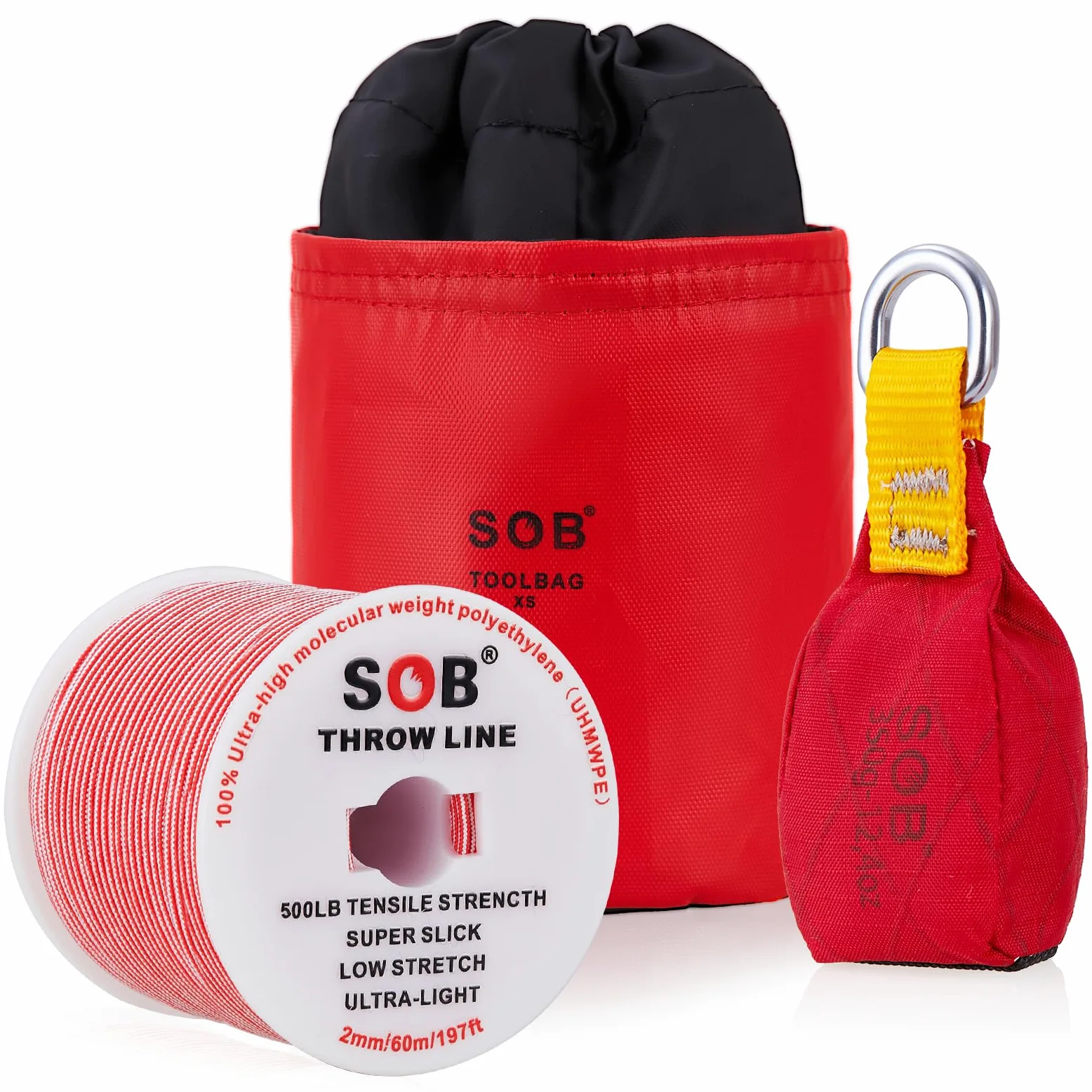 SOB Bolsa de Lanzamiento con Cuerda de 60m para Escalada de Árboles, Montañismo (Rojo, 350g)
