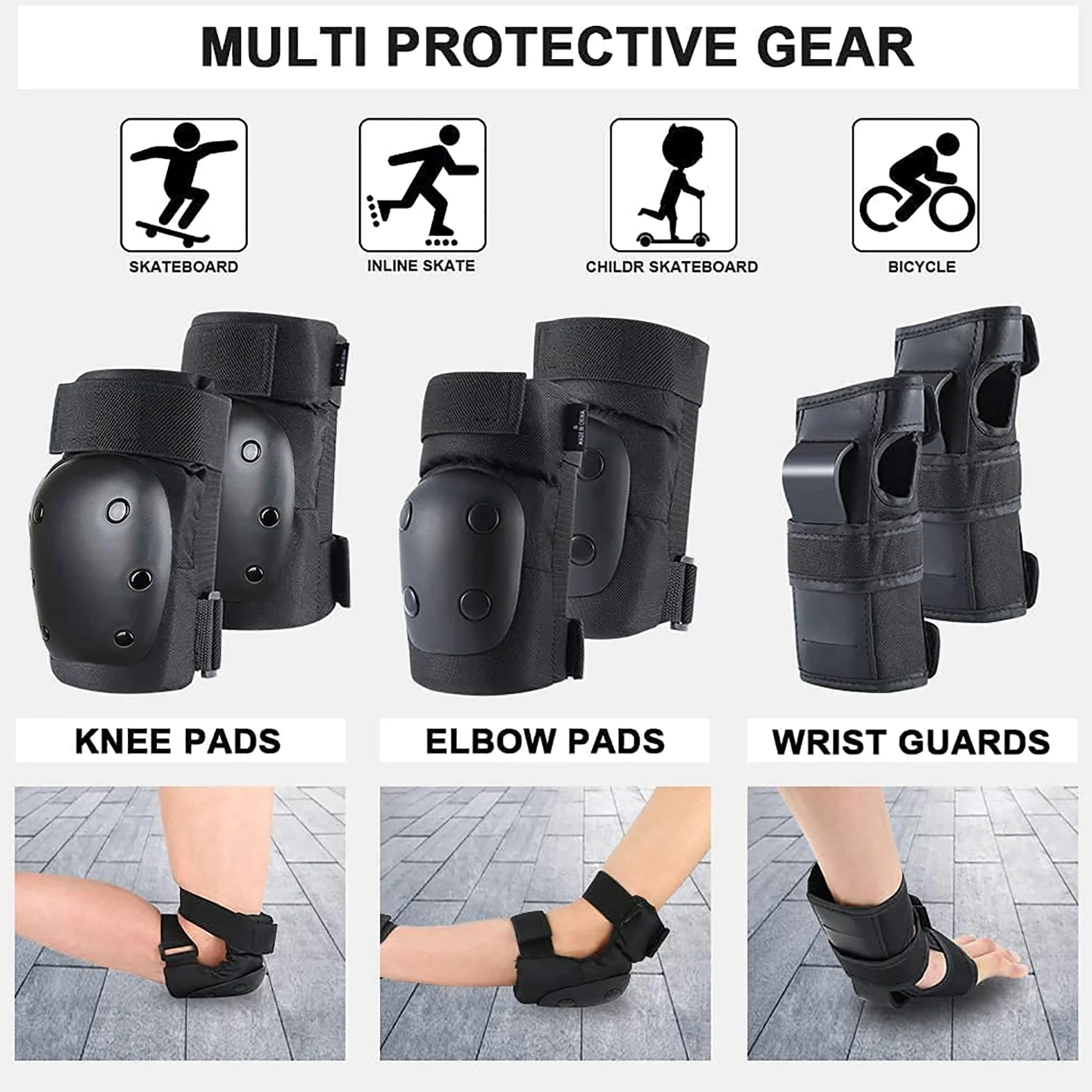 Rodilleras para adultos, coderas, muñequeras para adultos y niños, juego de equipo de protección 6 en 1 para patinaje, ciclismo, patinaje sobre ruedas, ciclismo, deportes al aire libre