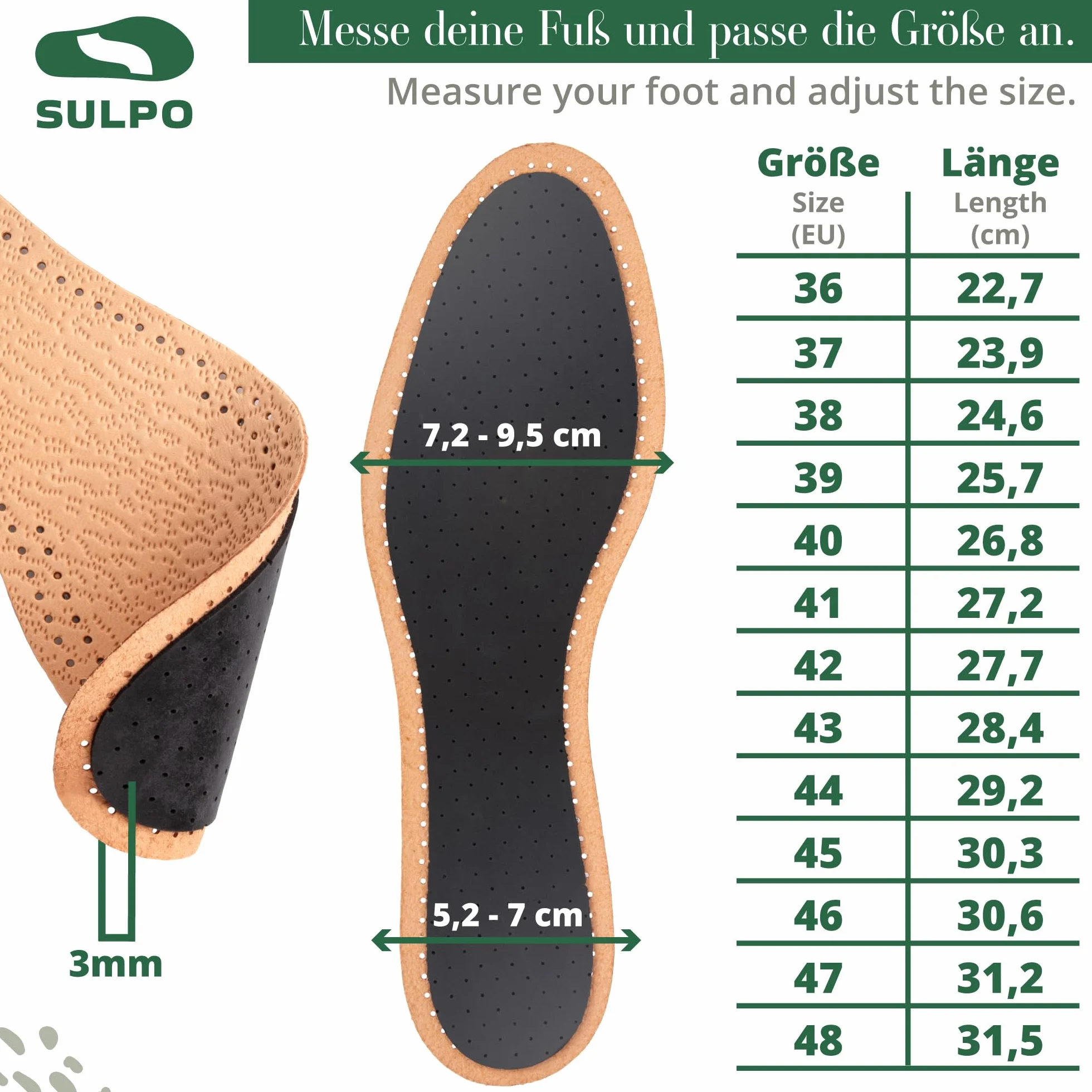 SULPO 3 pares plantillas piel auténtica carbón activado absorben olores antisudor transpirable