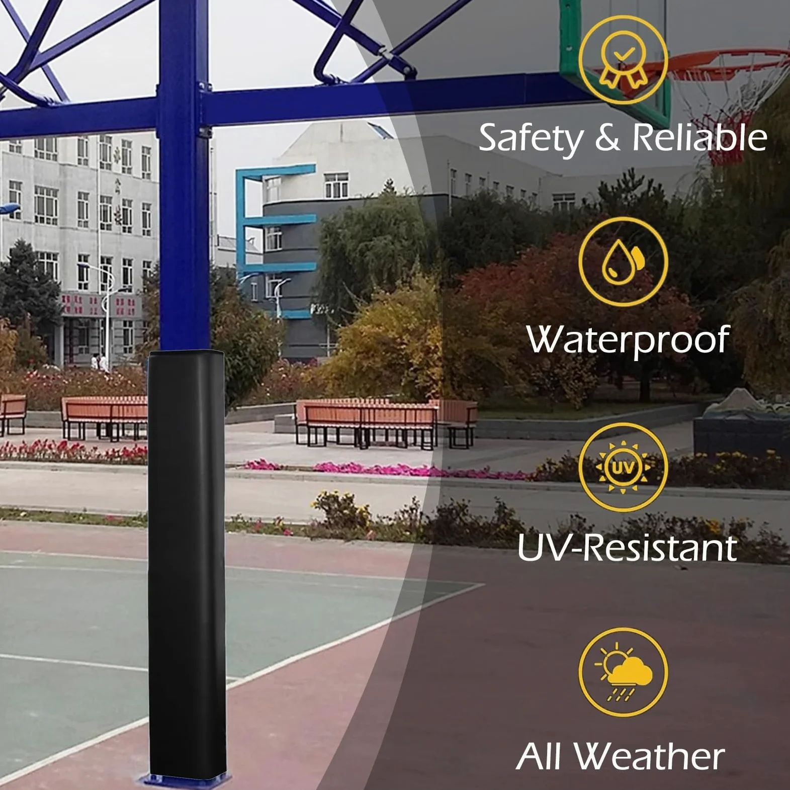 Acolchado para postes de baloncesto, envolturas negras de protección contra impactos para postes de estacionamiento y postes de metal, cubiertas de absorción de golpes para aros de baloncesto