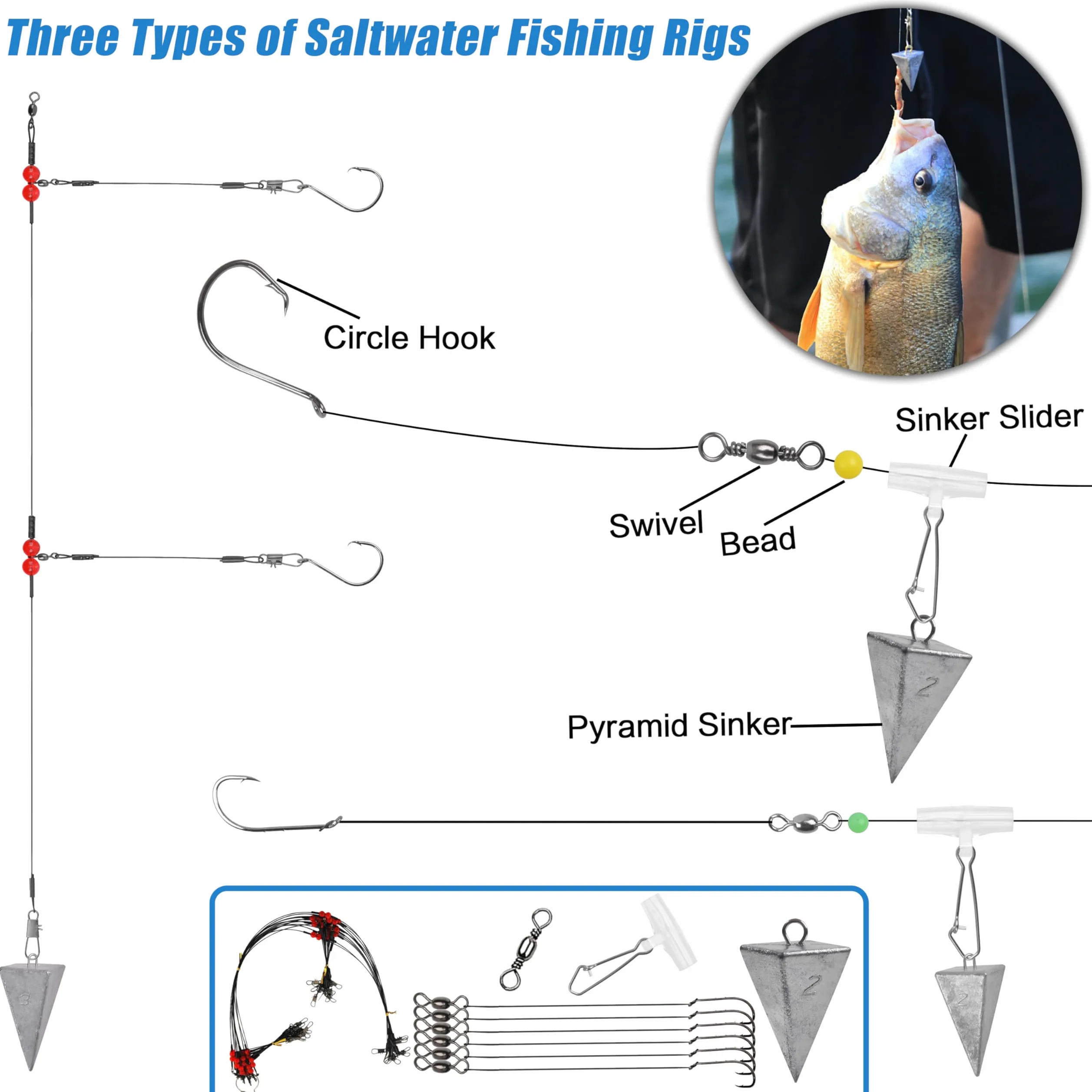 Kit de aparejos de pesca de agua salada, 131 piezas, incluye aparejos de líder de pesca, señuelo de pesca de agua salada, ganchos de cuchara giratorios, abalorio de flotación de peso en el océano, equipo de pesca de surf, accesorios de equipo de pesca de