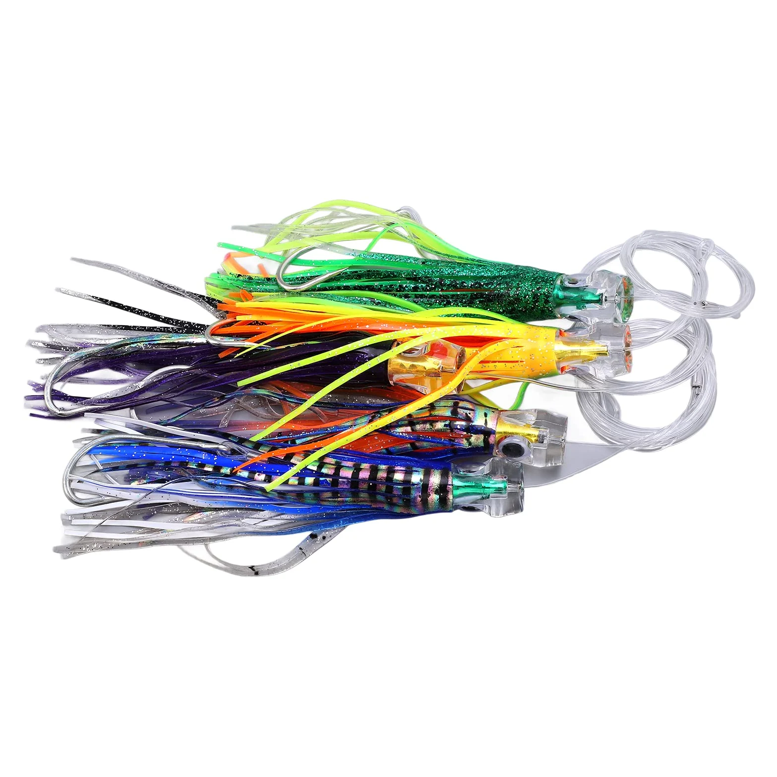 Juego de Señuelos de Pesca Al Curricán Juego de Señuelos de Falda de Curricán Señuelo de Pesca de Agua Salada, Juego de 6 Piezas Cebo Artificial Faldas de Pulpo de Calamar