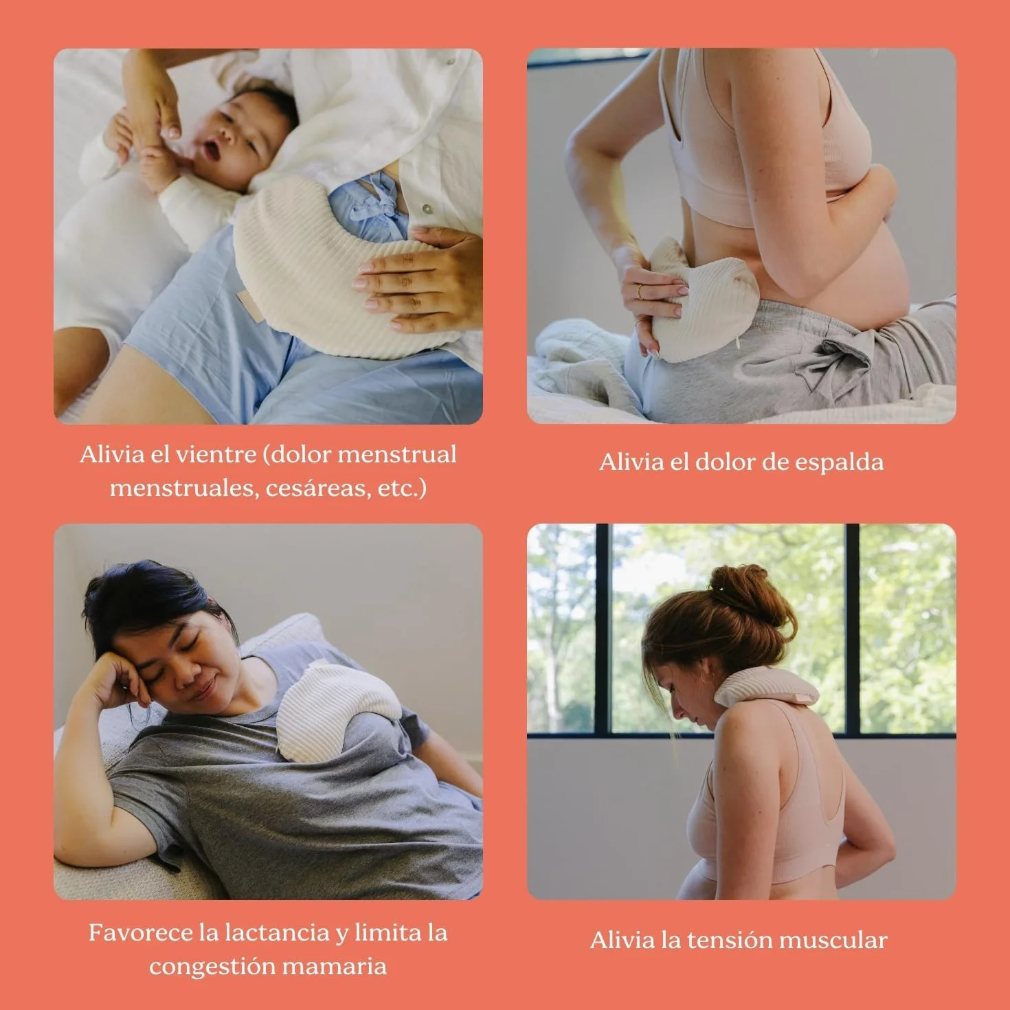 doomoo Almohadilla Térmica Snoggy Mom - Forma ergonómica, Sand, para aliviar dolor menstrual, endometriosis y posparto, caliente o fría