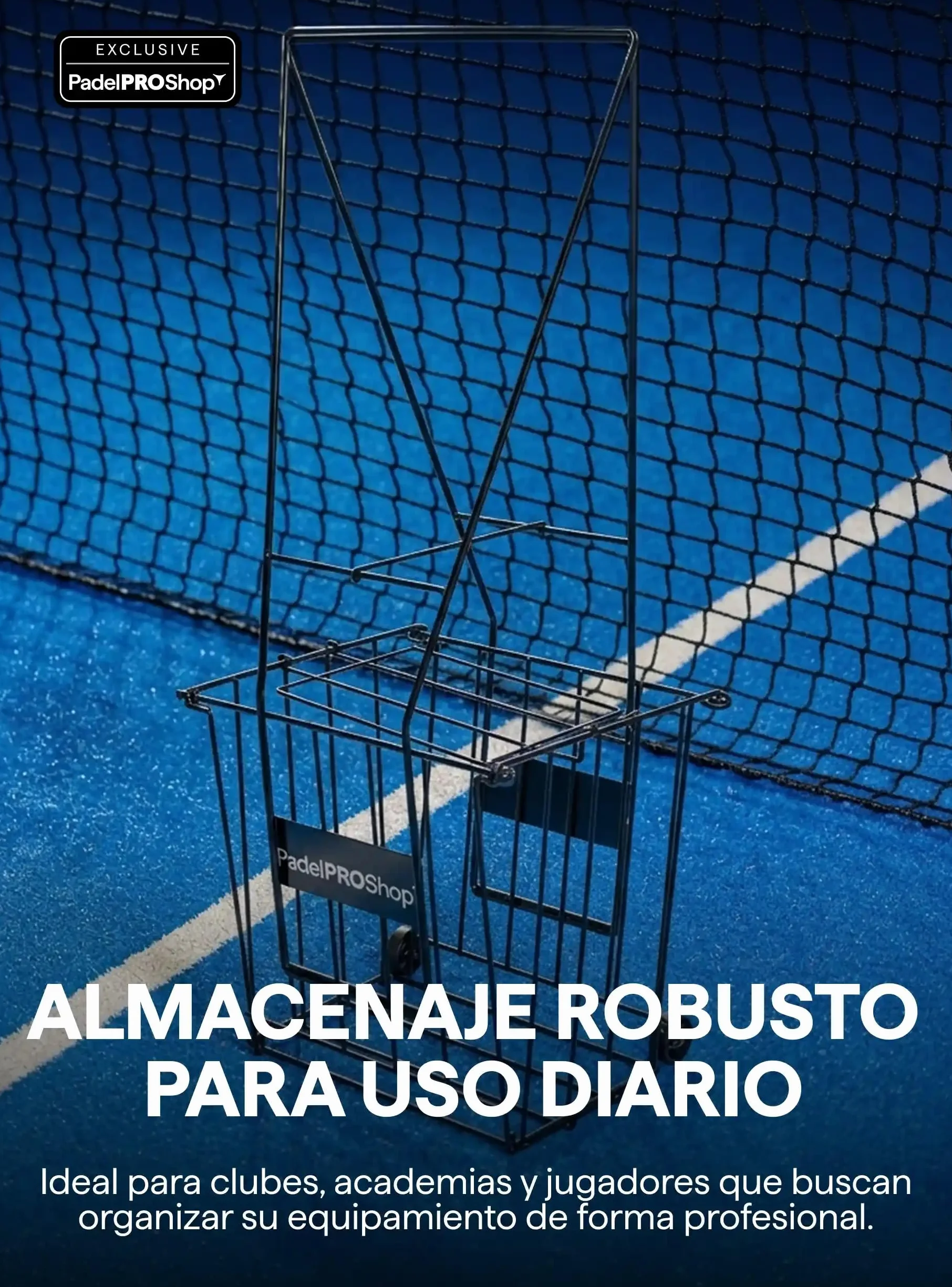 Padel Pro Shop Cesto de Bolas de Pádel 2026 - Carro Metálico de Alta Resistencia, Capacidad 70-80 Bolas, Estructura Robusta Negro Mate para Entrenamiento Profesional