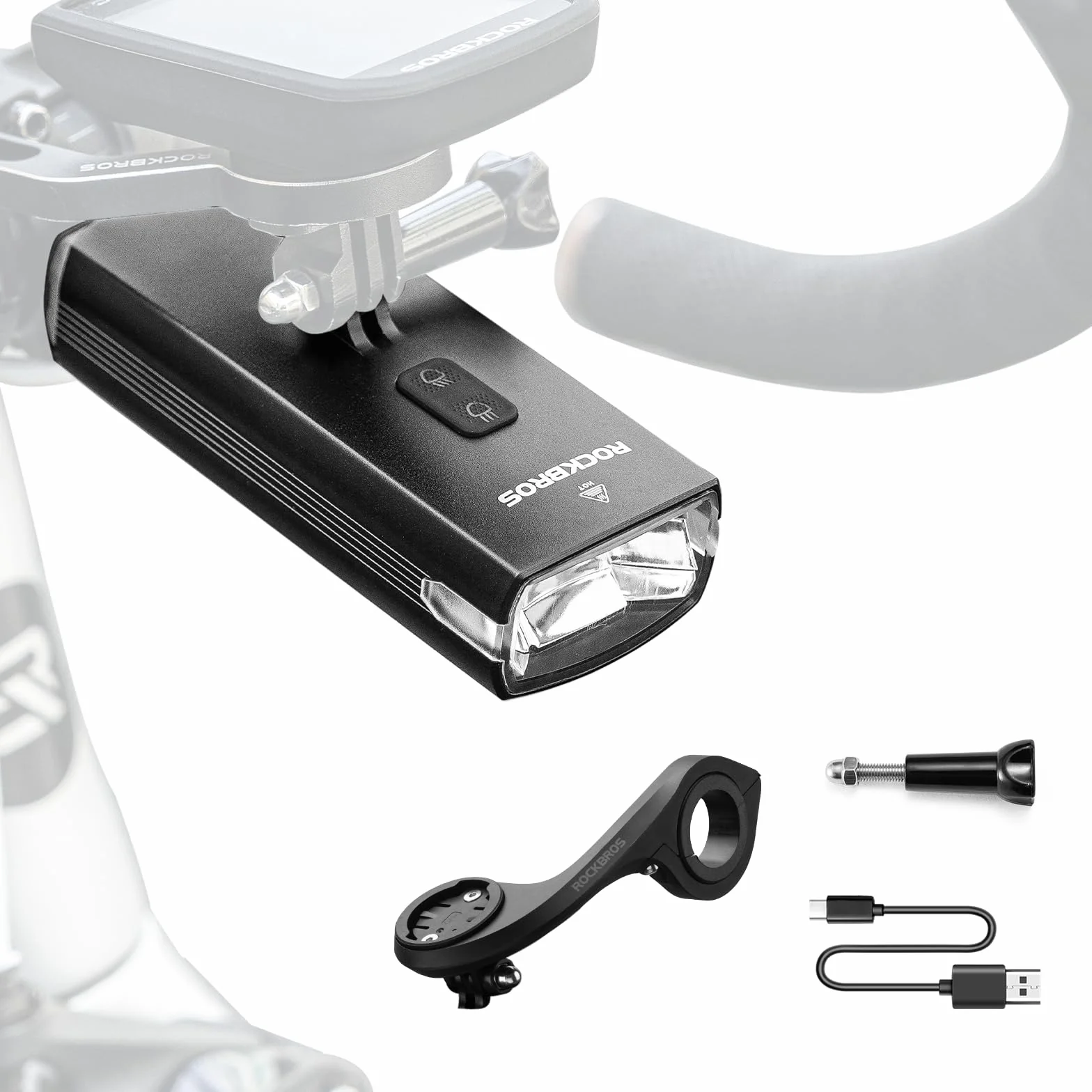 ROCKBROS Luz de Bicicleta Recargable USB, Faro Delantero Bicicleta 3000 Lúmenes Brillante LED con 6 Modos Fijos IPX6 Impermeable