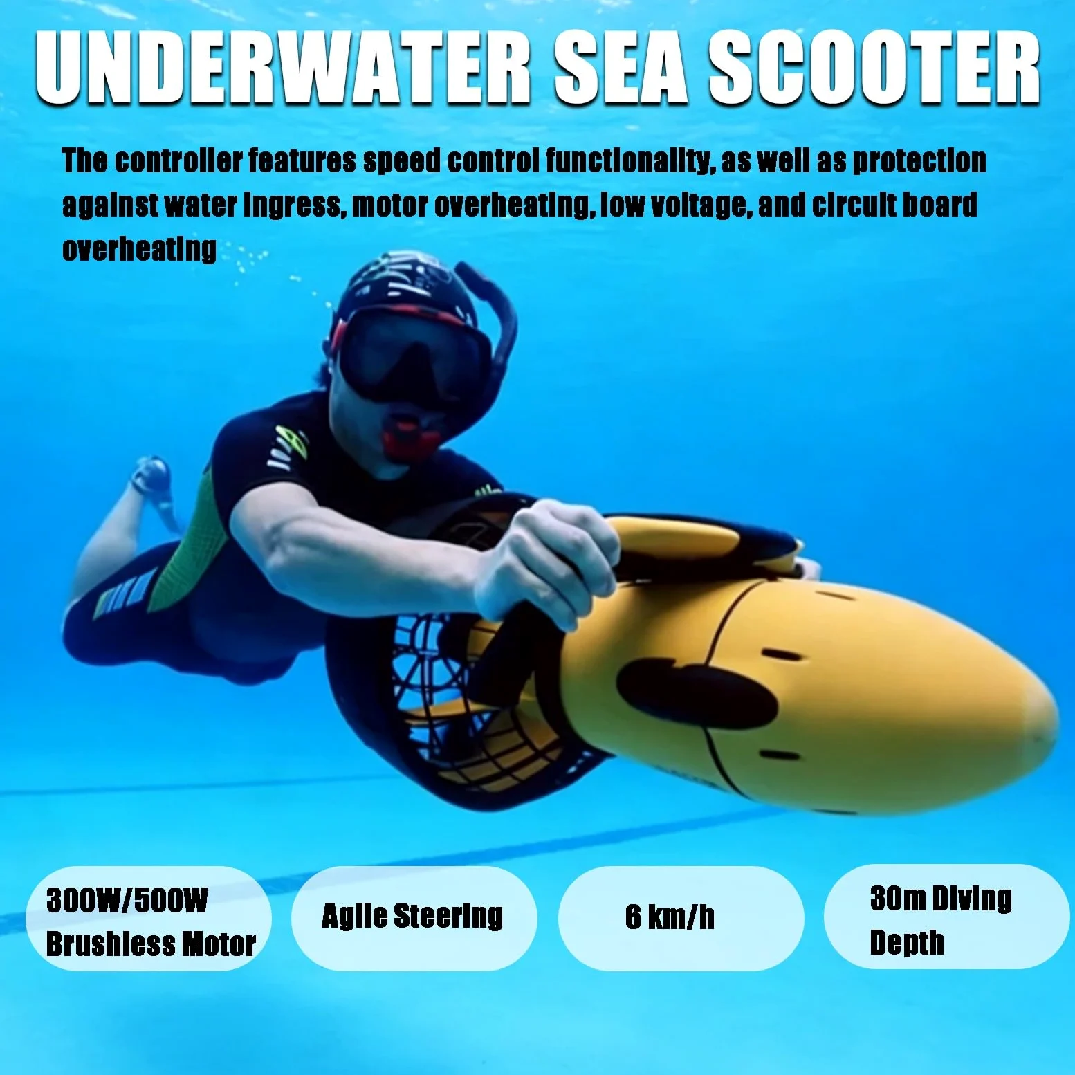 Patinete eléctrico subacuático de 300W/500W,Vehículo Submarino propulsión | Buceo Sea Scooter, Scooter subacuático Inteligente Equipo de Piscina de Aventuras