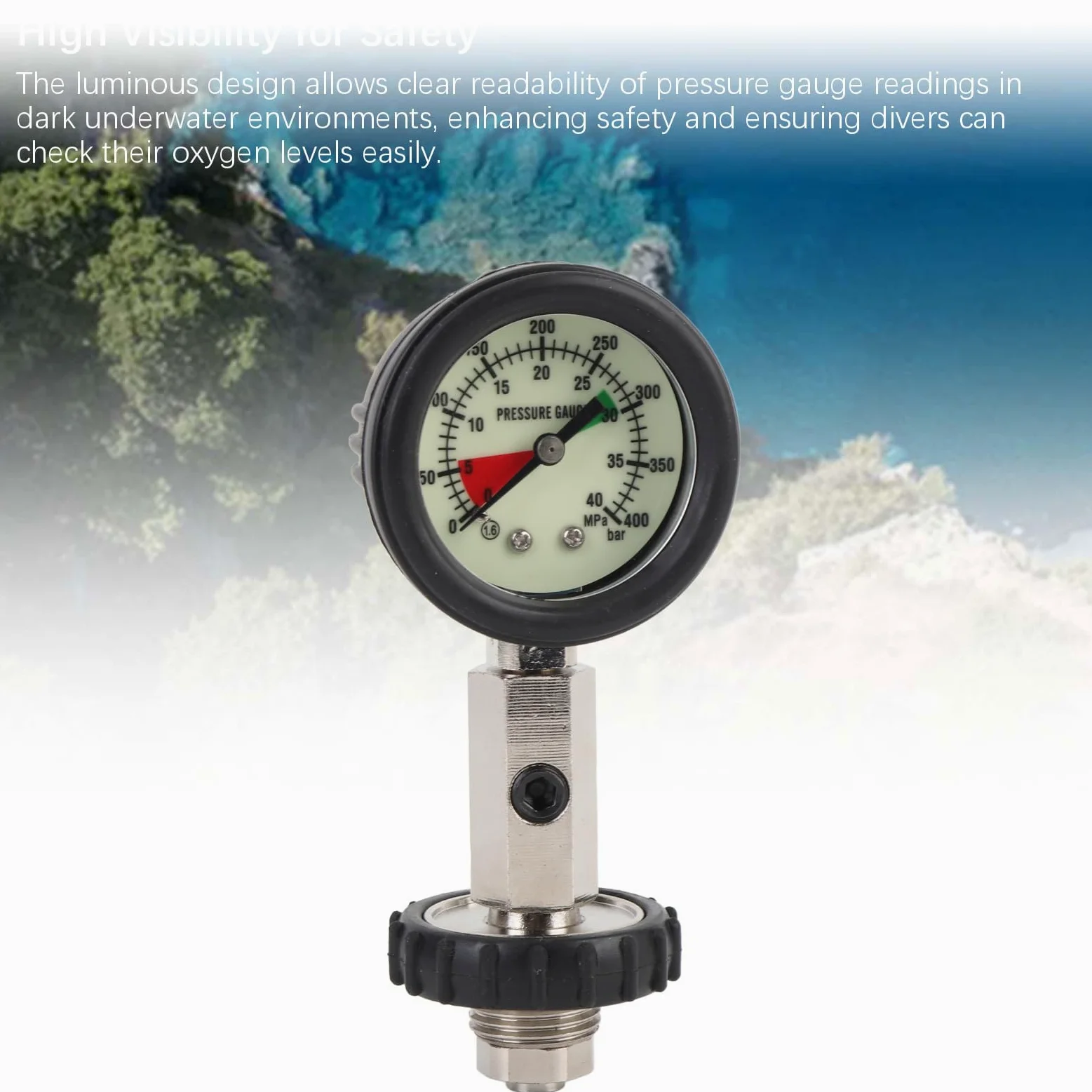 GOWENIC Manómetro de Buceo, Diseño Ligero de Alta Precisión para Seguridad de Buceo, Acero Inoxidable