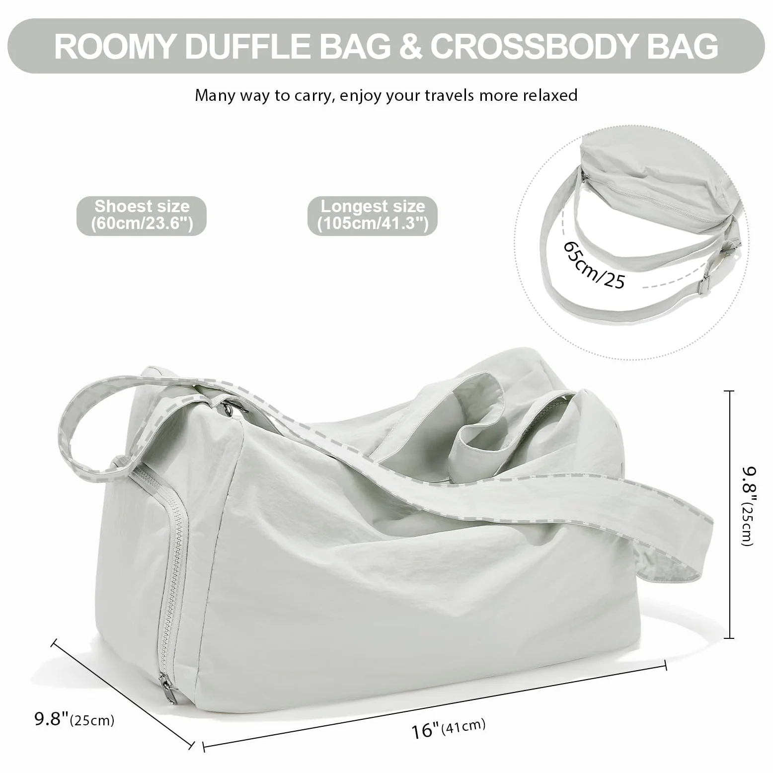 Bolsa de gimnasio pequeña, bolsa de mano, bolsa de lona ligera para entrenamiento, viajes, fin de semana de hombro durante la noche para mujeres, Gris Verde