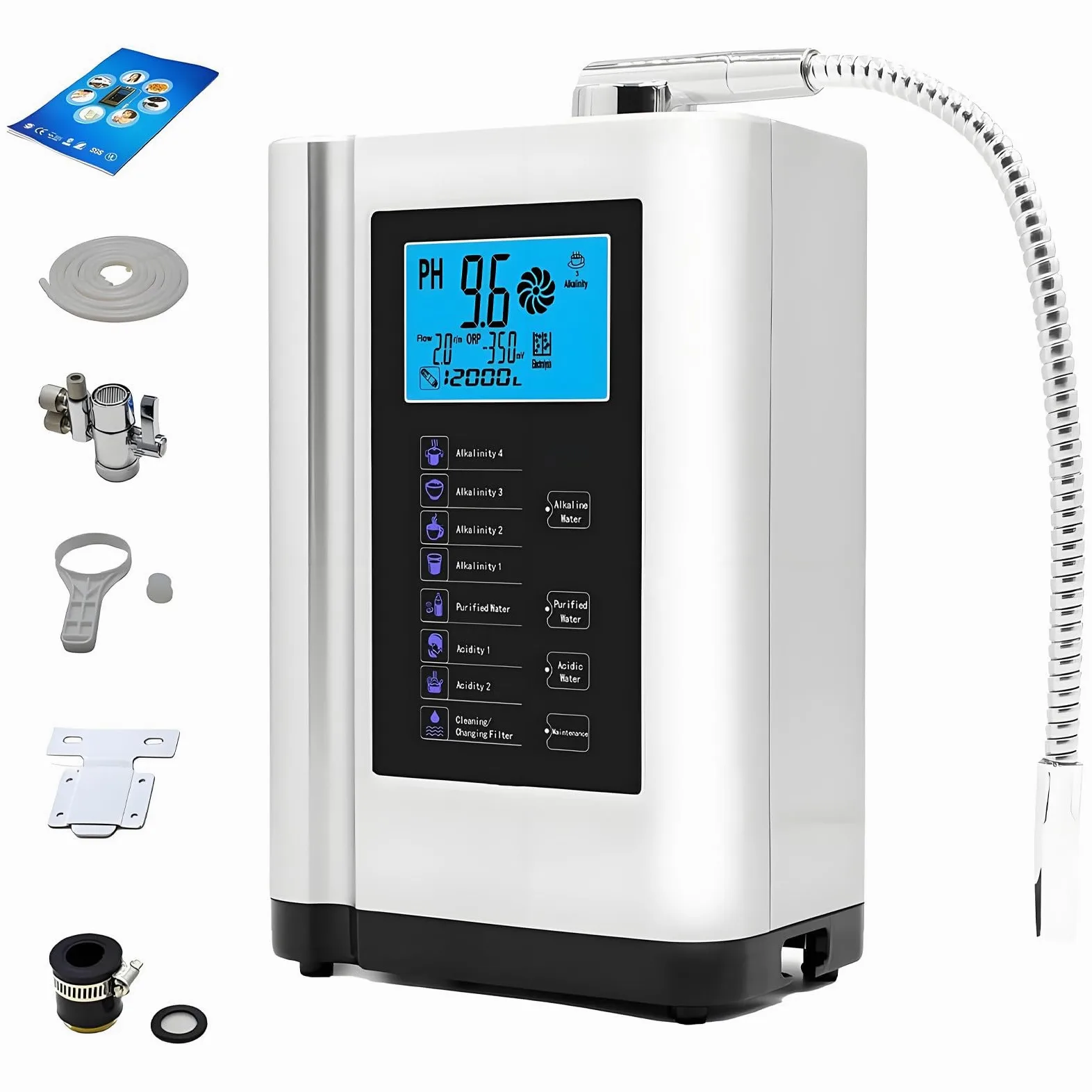 Ionizador de Agua alcalina y ácida para el Cuidado de la Piel yla Limpieza White | Máquina de agua alcalina: además de agua para beber, produce agua ácida con un pH de 3,5 a 6,5