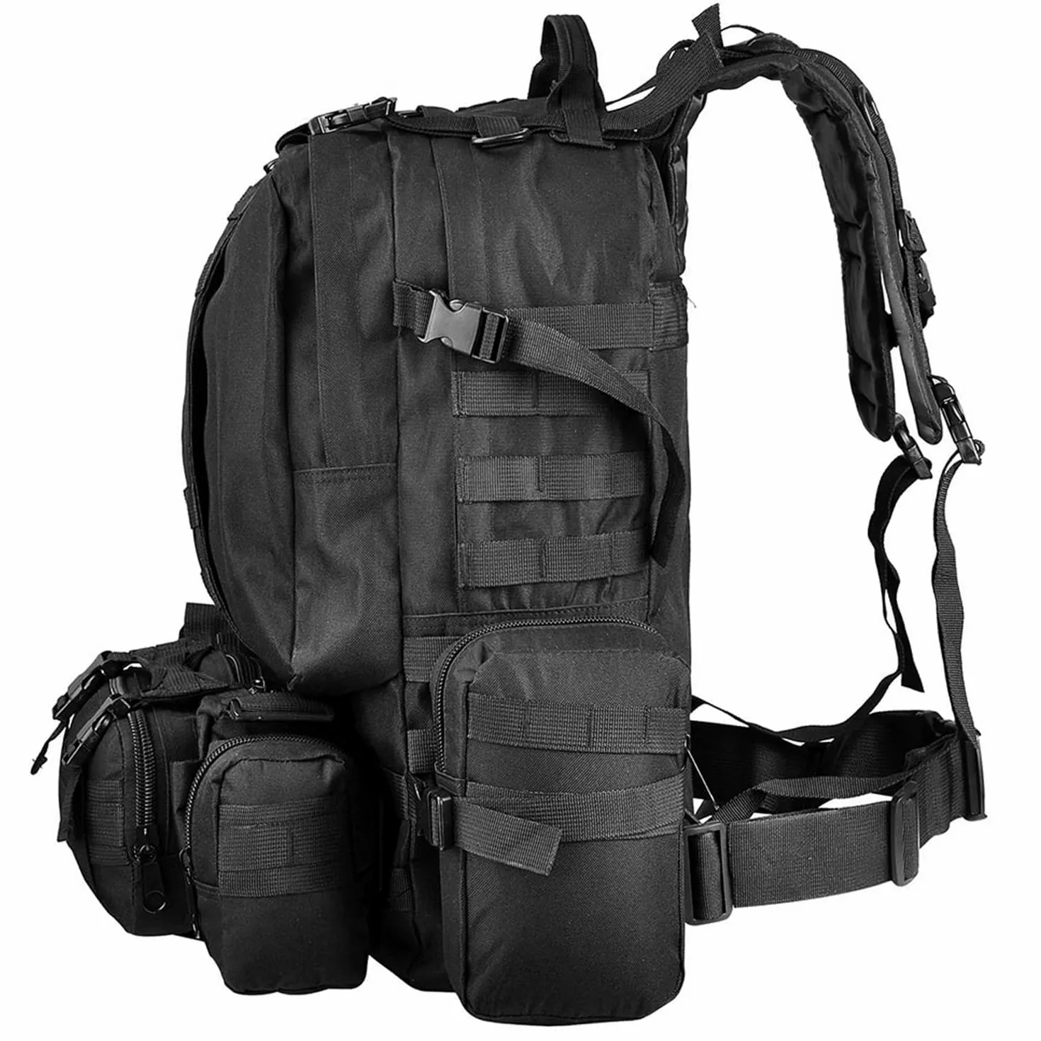 aiGear 55L Mochilas Tácticas Militar Gran Capacidad con Sistema Molle Negra | Bolsa de Emergencia Para 3 Días, Impermeable, Mochila de Asalto Molle, para Senderismo, Pesca, Acampada, Equipo de Emergencia
