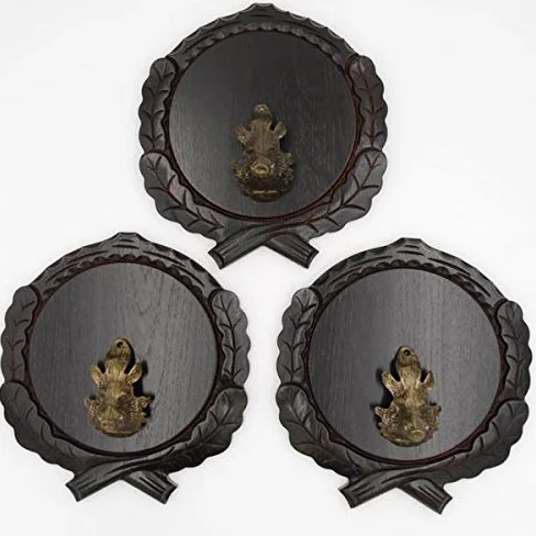 GTK - Juego de 3 placas de cuña talladas oscuras AF 19 cm con 3 piezas de cabeza de cuña grande para portada, tabla de cuñas, cartel para trofeos