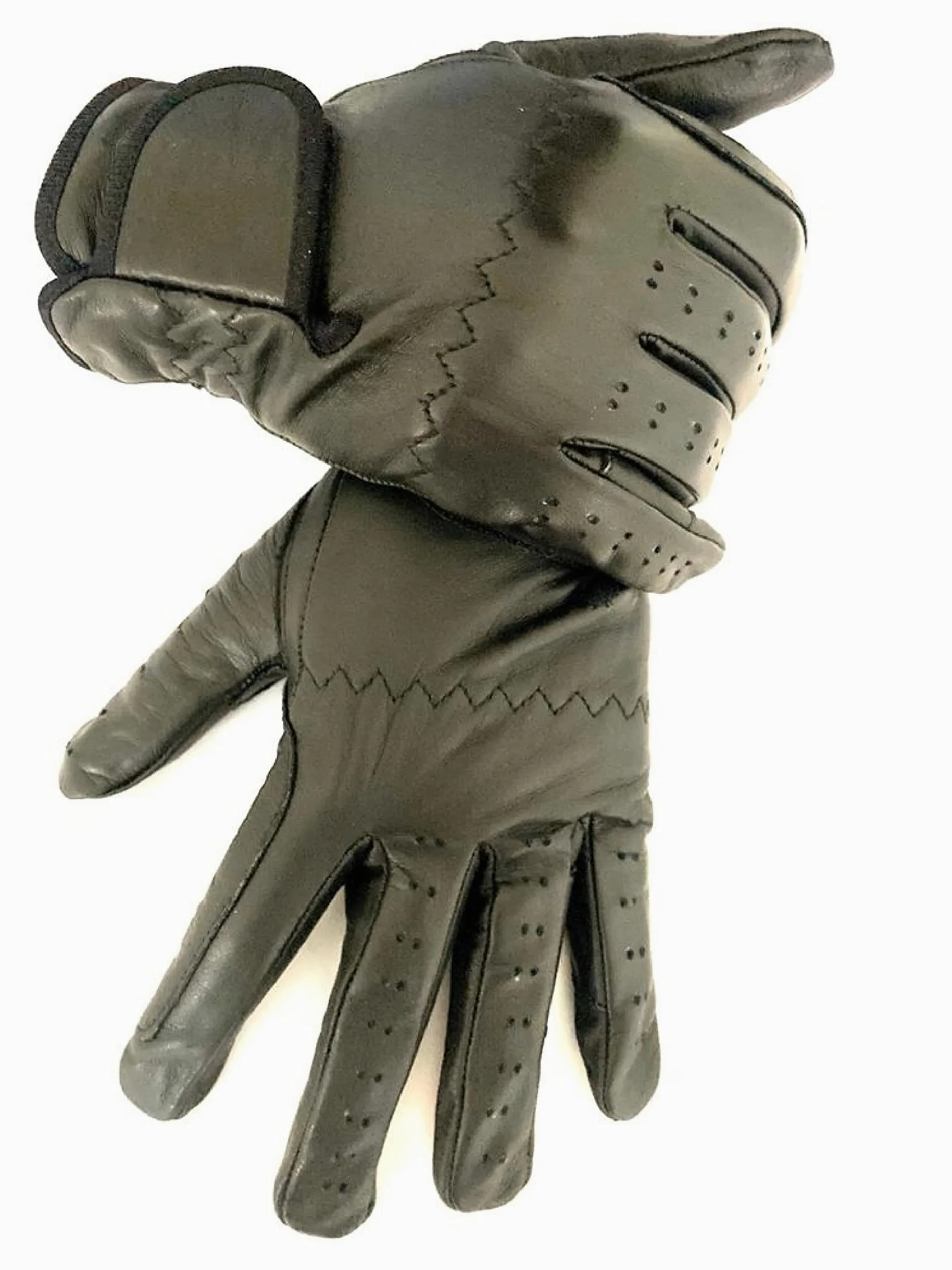 Guantes de equitación para mujer, 100% cuero real, marrón, beige, marrón y negro, para mujer ecuestre (mediano, negro)