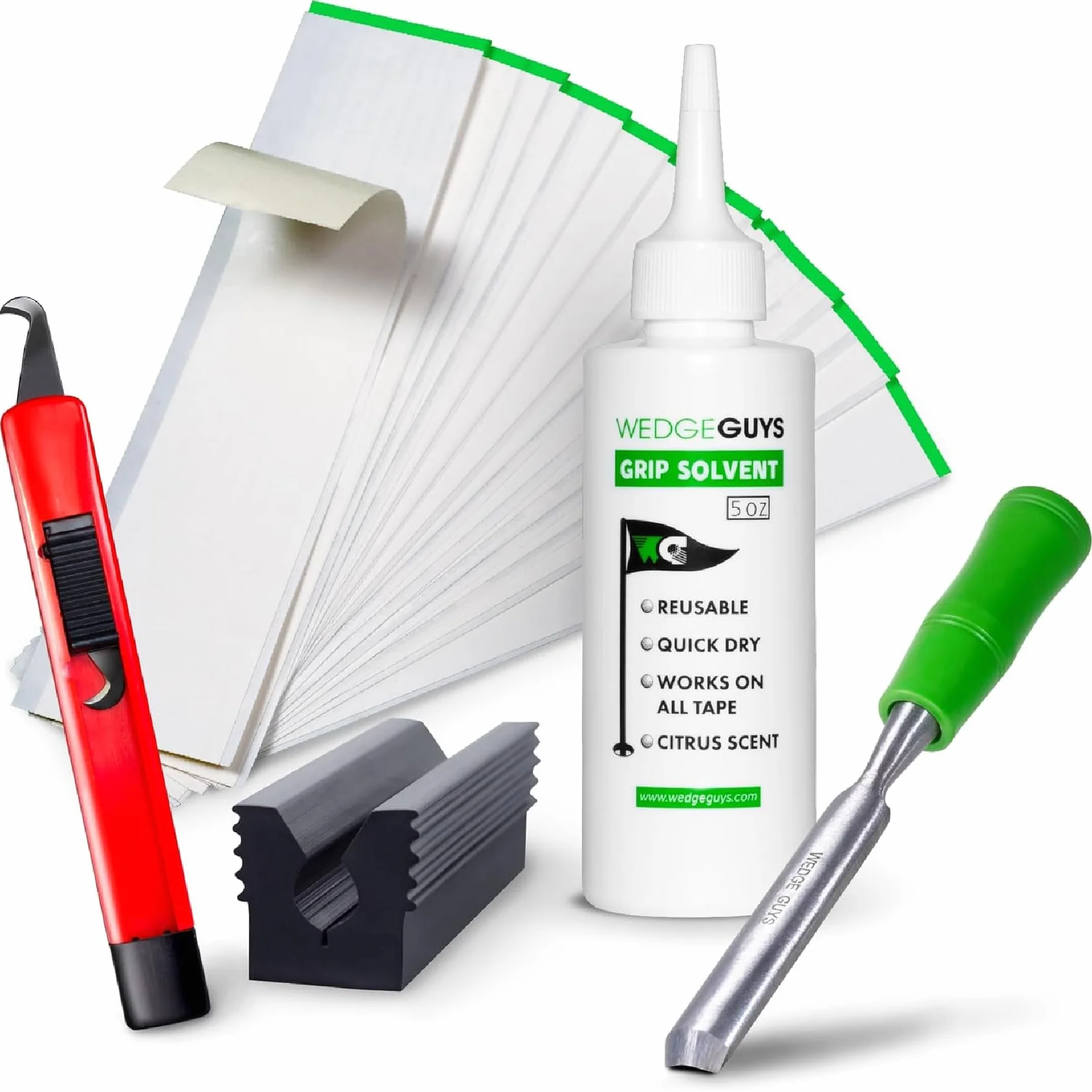 Wedge Guys Kits de agarre de golf para palos de golf, calidad profesional, las opciones incluyen hoja de gancho, 15 o 30 tiras de cinta, disolvente de 5 o 8 onzas, removedor de cinta de agarre