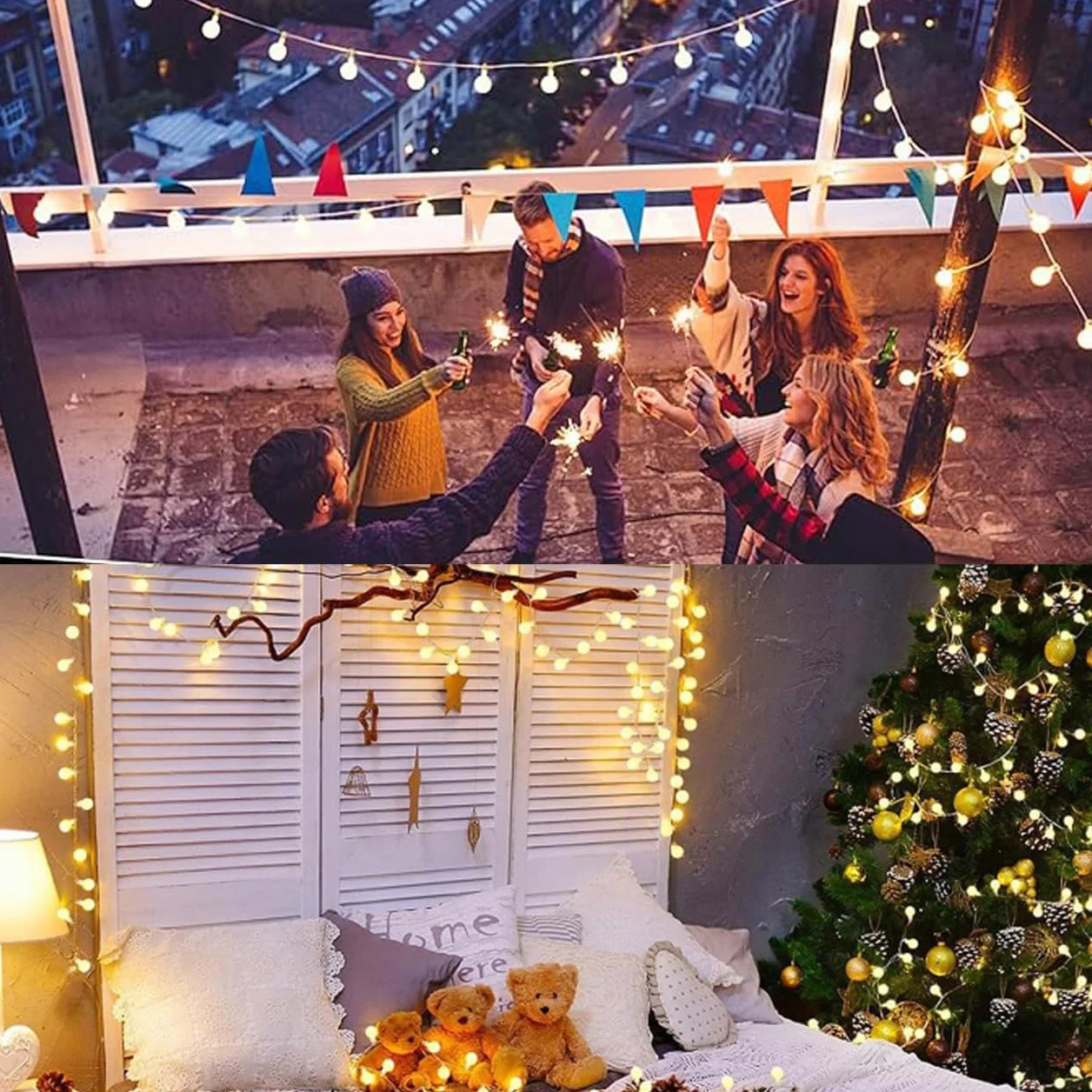 Guirnalda de luces de bola 80 bolas 10 m globo de luz blanco cálido para interior exterior jardín decoración Navidad