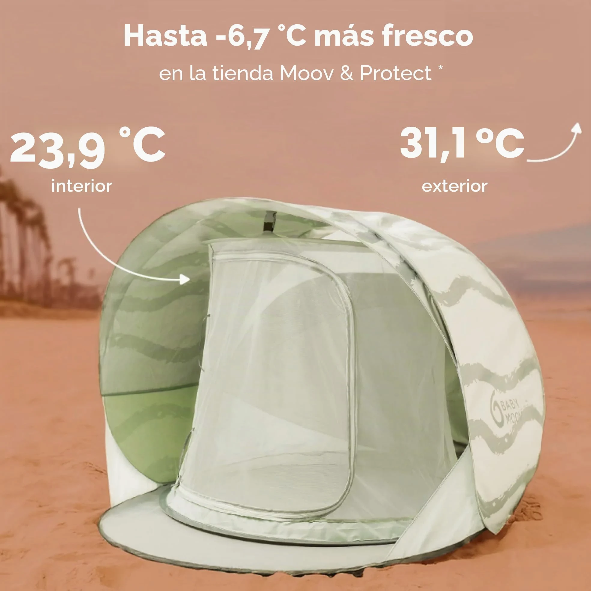 Babymoov Moov & Protect Tienda de campaña de Playa con refrigeración Anti-UV para bebés con mosquitera integrada, portátil, Laguna Verde (edición de Verano 2025)