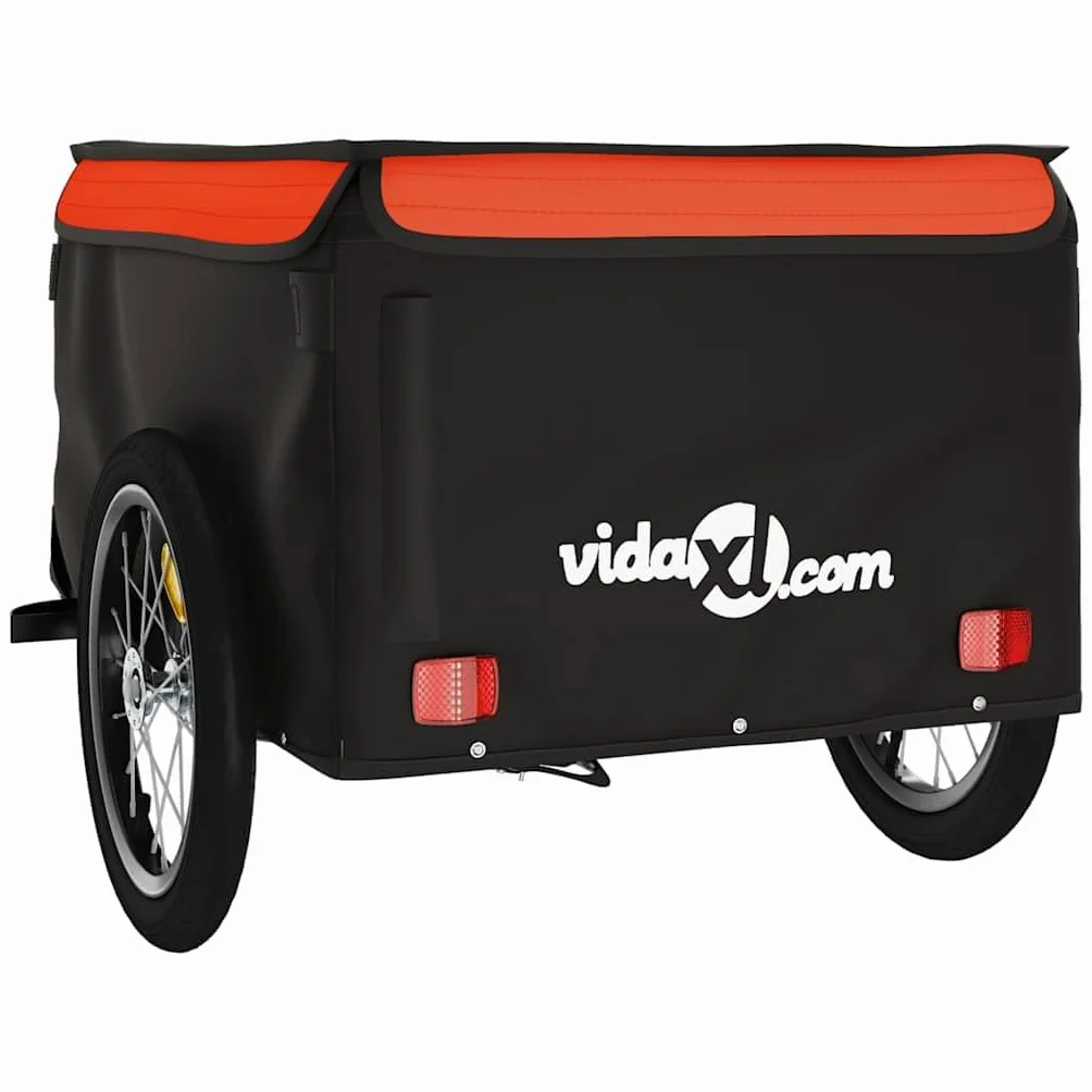 Remolque de bicicleta negro y rojo de hierro con capacidad de carga, 134 x 69 x, con barra de tracción y bandera de seguridad para cargas, transporte, compras y uso al aire libre