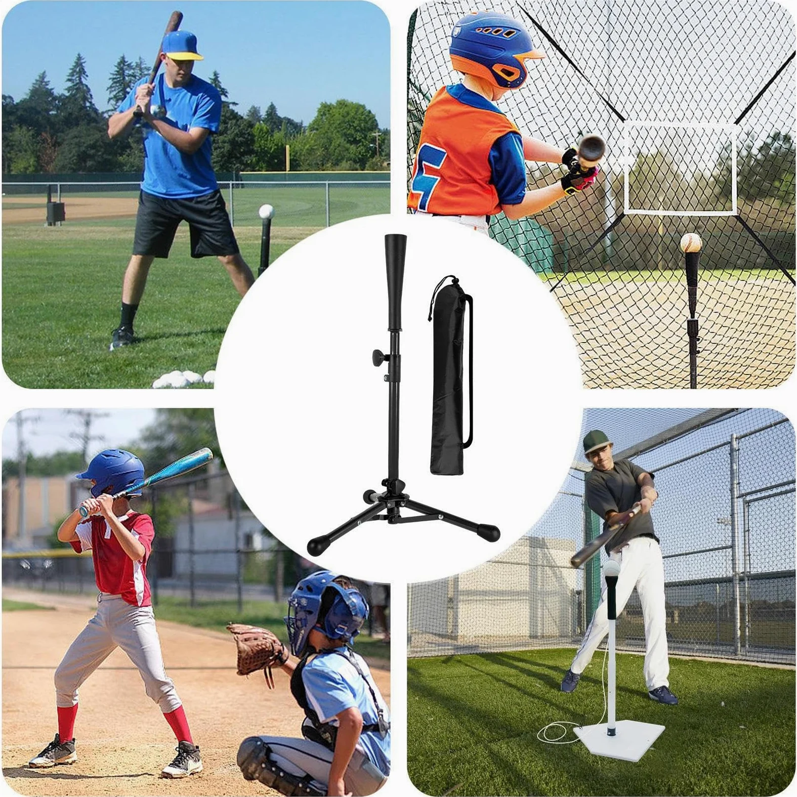 tee de béisbol Juvenil, Camisetas de béisbol para Golpear - Altura Ajustada T Ball Ball Batting tee - con el trípode de Soporte ergonómico de la Bolsa Reutilizable para el Lanzamiento de