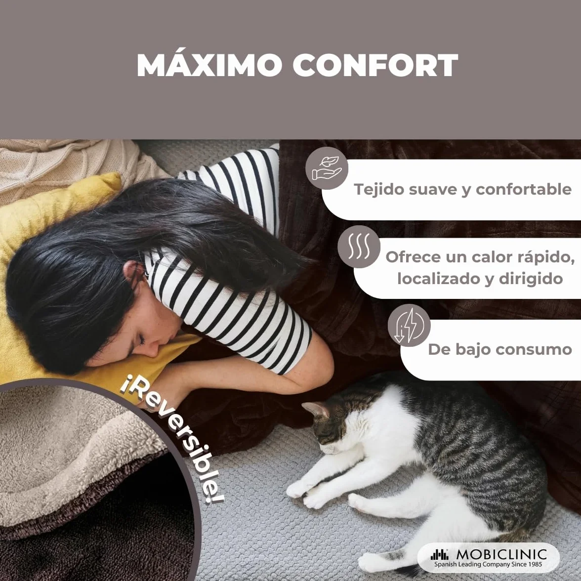 Mobiclinic Manta eléctrica 160x120 cm 100W Temperatura regulable Apagado automático Lavable 3 ajustes de calor