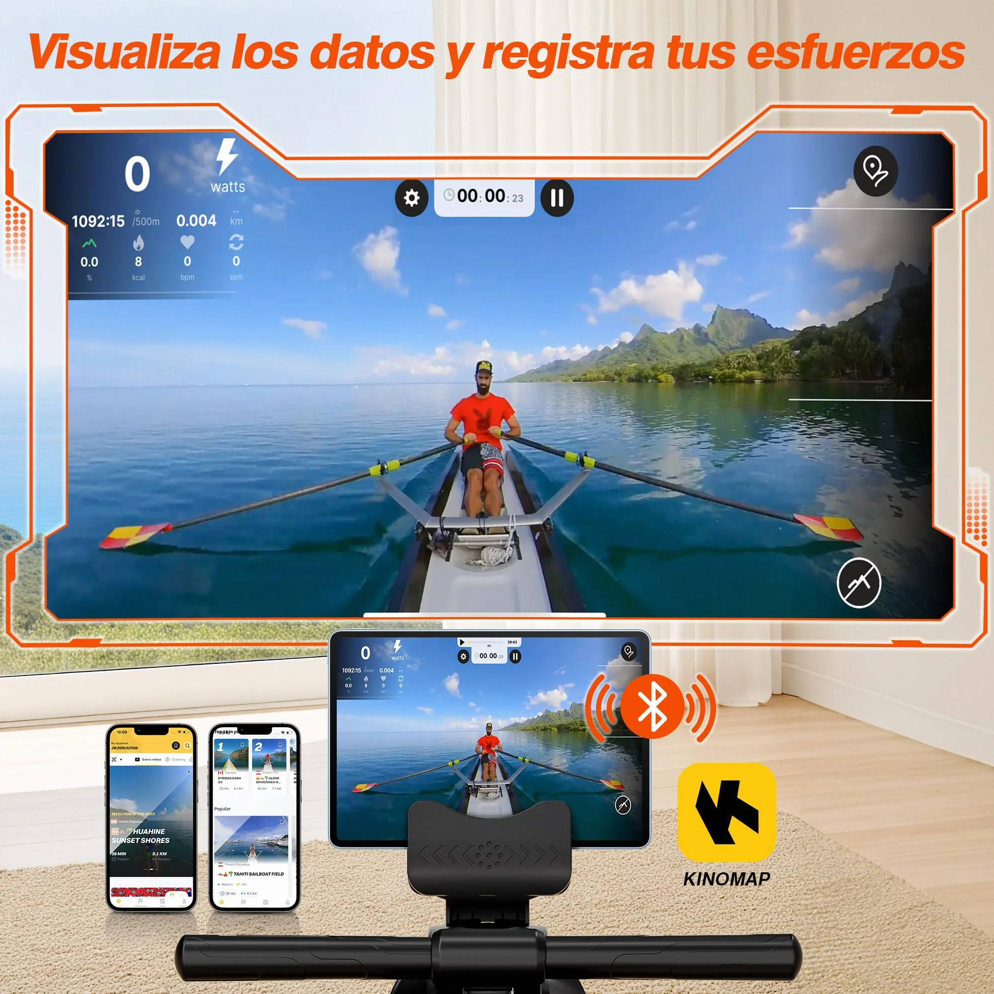 Máquina de Remo LABGREY Magnética Bluetooth para Casa, Compatible con App, Silenciosa y Estable, Soporta hasta 158 kg, Ideal para Entrenamiento Cardio en el Hogar