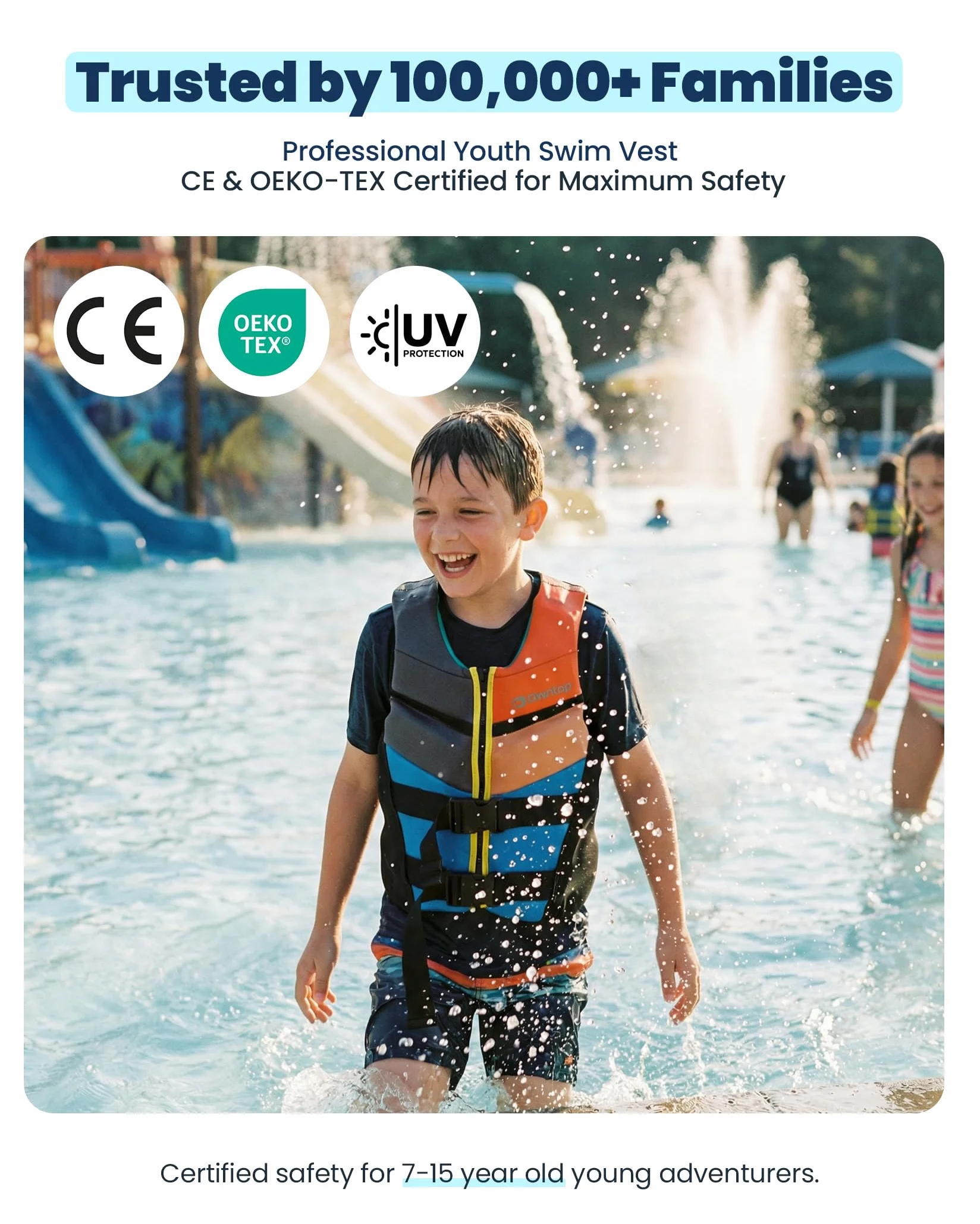 Owntop Chaleco de Ayuda a la Flotabilidad para Adolescentes y Niños - Chaleco de Natación Juventud Unisex, Chaleco de Flotabilidad Ajustable con Hebillas de Seguridad para Pesca, Kayak y Vela