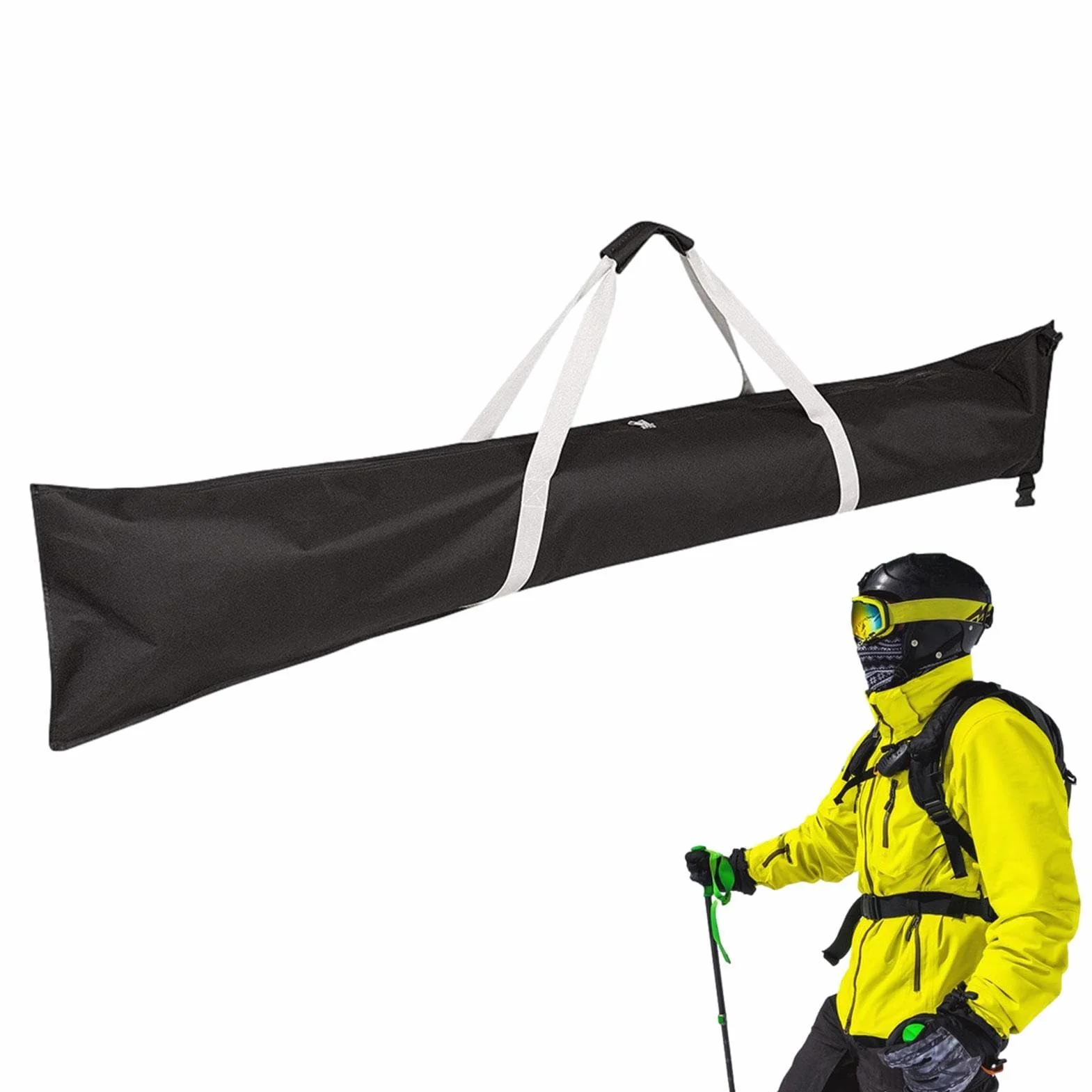 Bolsa de esquí impermeable, bolsa de esquí de doble costura, bolsa de snowboard envolvente con cremallera con asas de asa, almacenamiento de equipo de esquí, estuche de transporte de esquí para