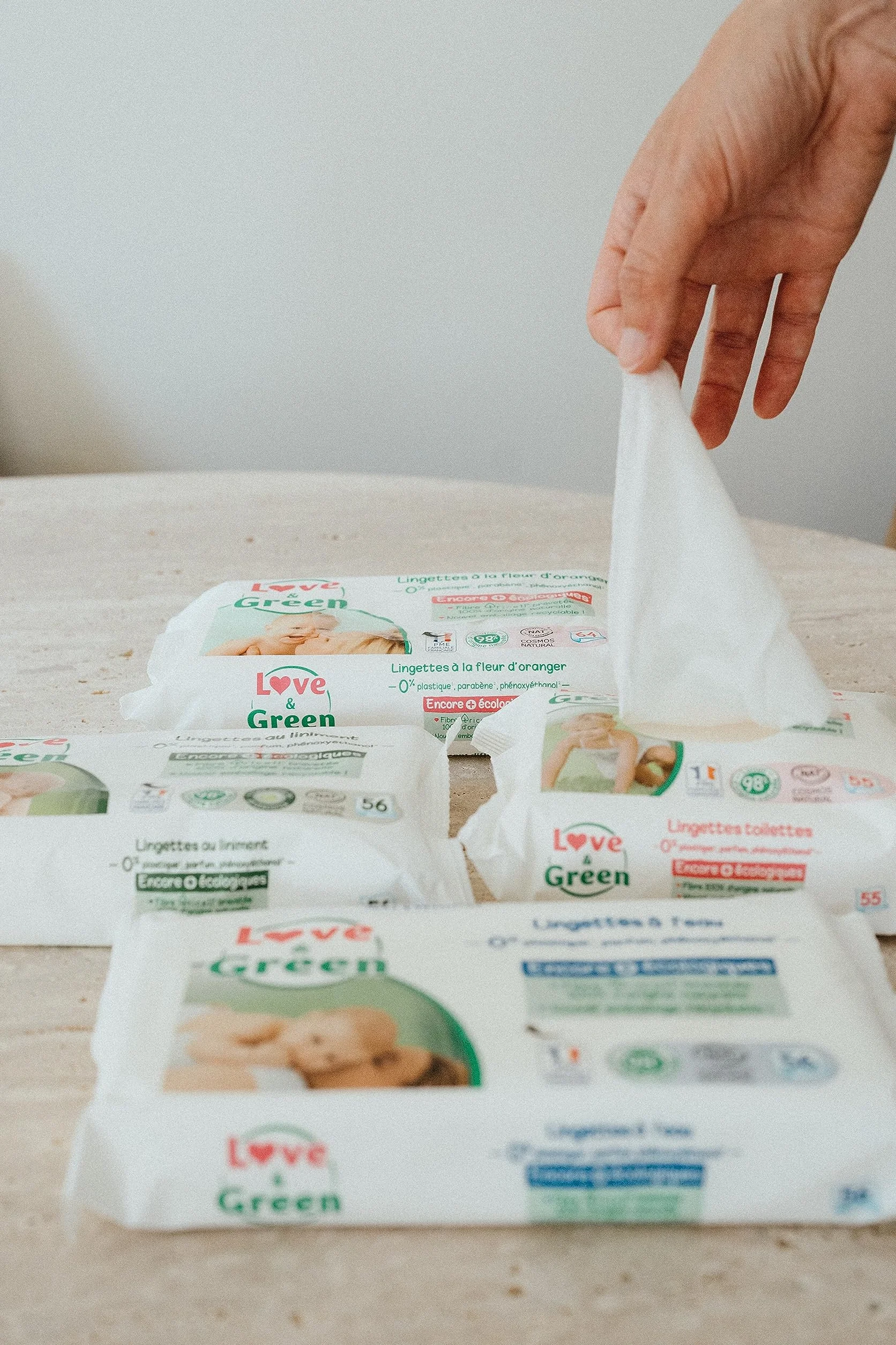 Love & Green Toallitas de lino ecológicas – 56 uds – Certificado Cosmo Natural