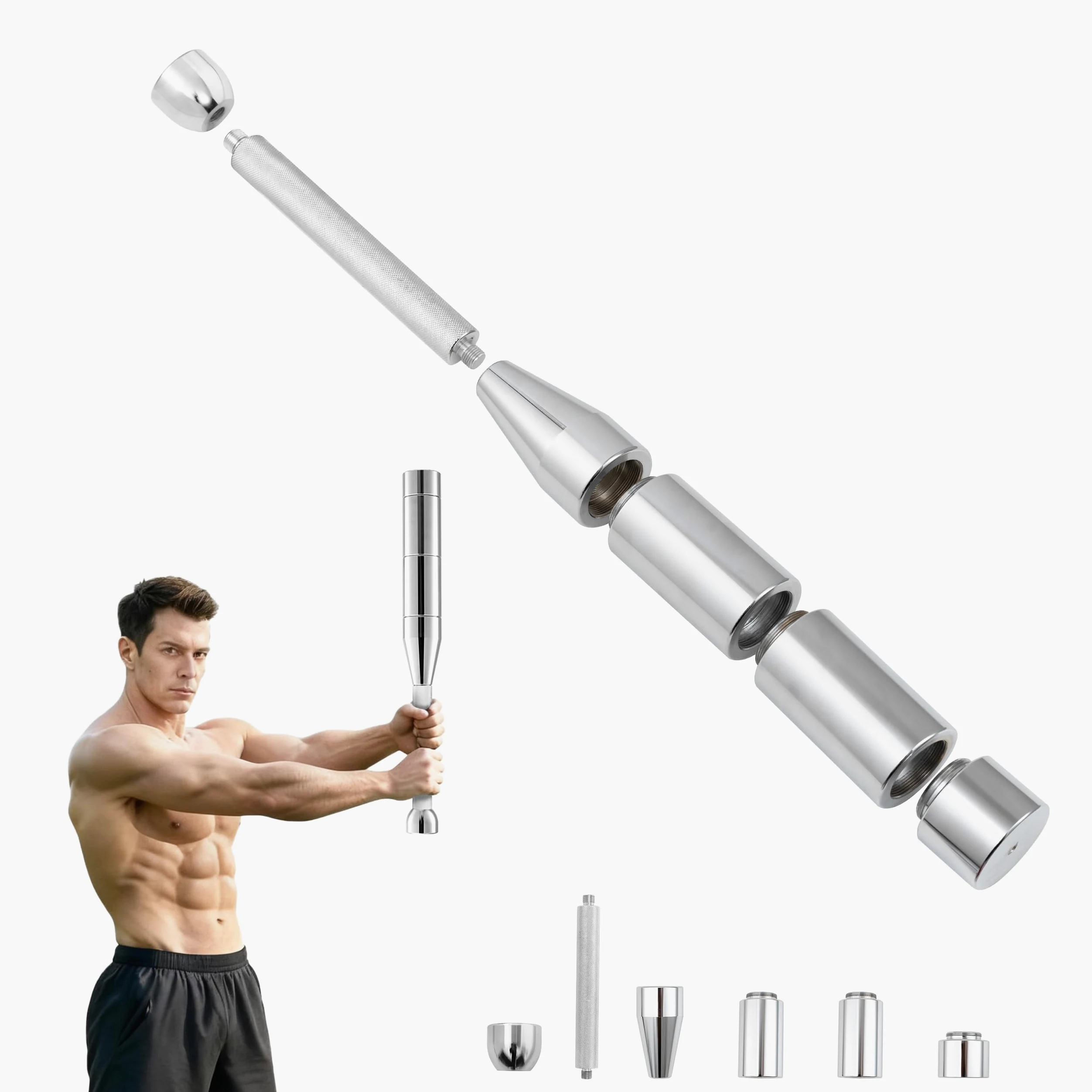 Mace Bell ajustable 6 en 1 – Club indio de acero para cuerpo completo, hombros, antebrazos, fitness, artes marciales mixtas, rehabilitación, con reforzador, probador de puntas y pesos ajustables (3