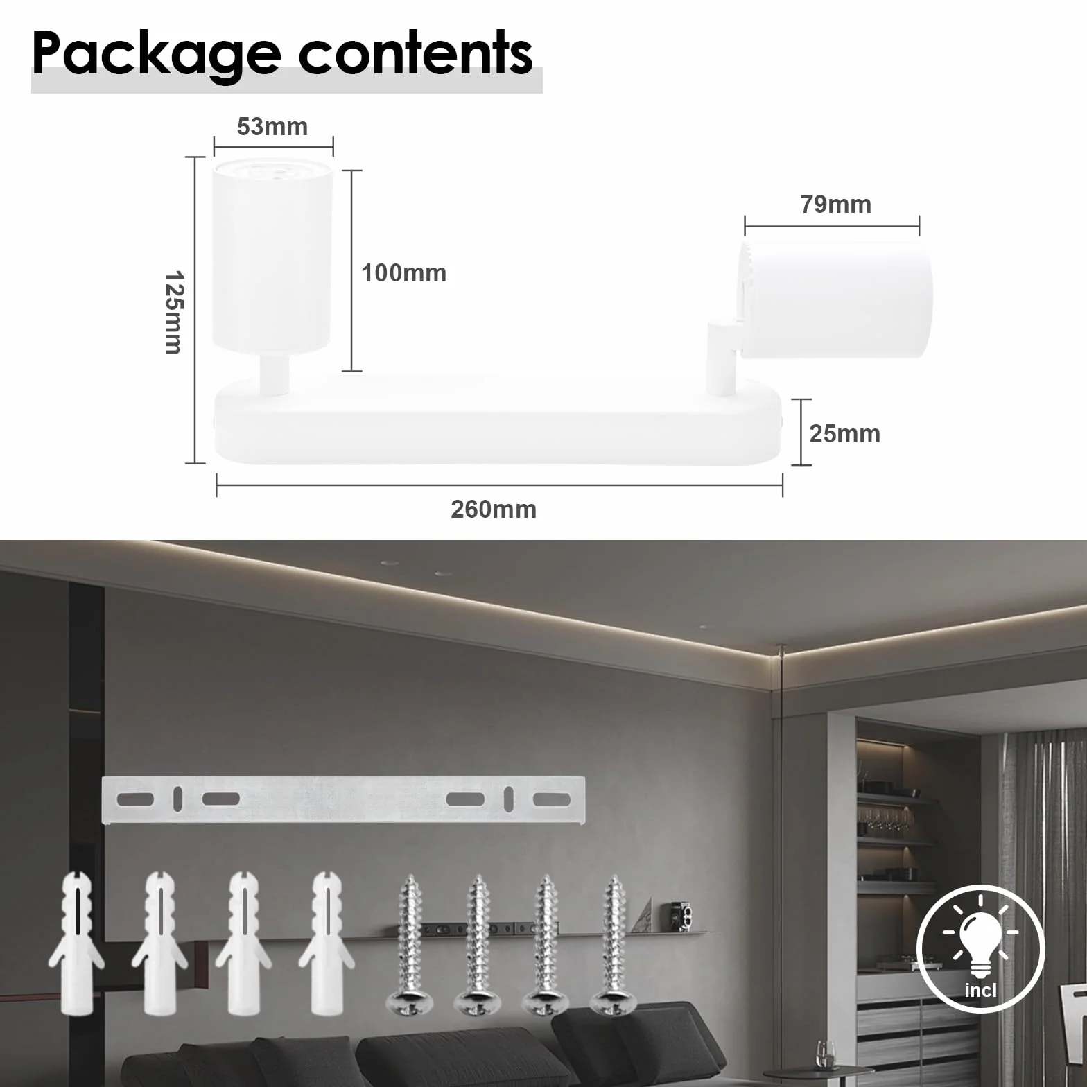 KYOTECH Lámpara de techo LED 5W orientable giratoria GU10 3000K 420LM 2 focos