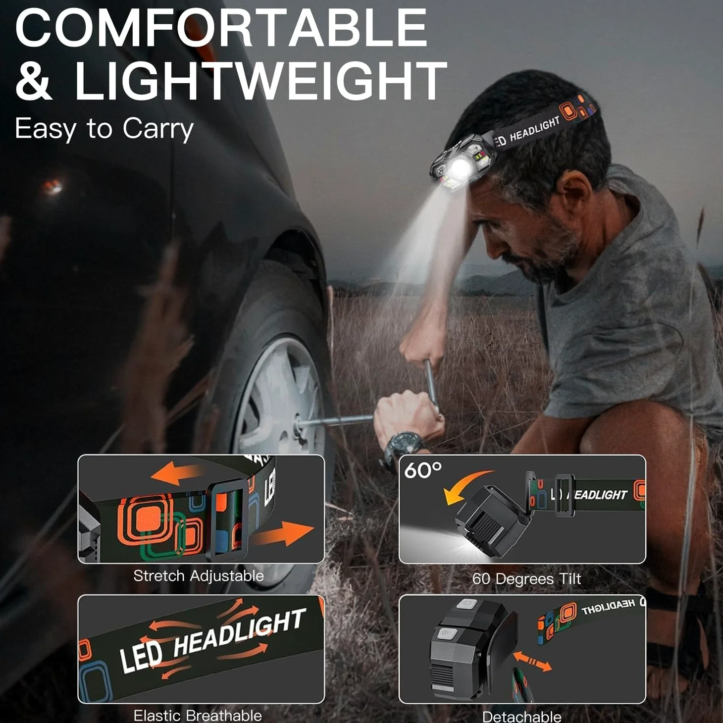 KunHe Paquete de 20 faros delanteros LED recargables con sensor de movimiento, 10 modos para acampar al aire libre, senderismo, pesca, correr, ciclismo, luces de emergencia para el hogar