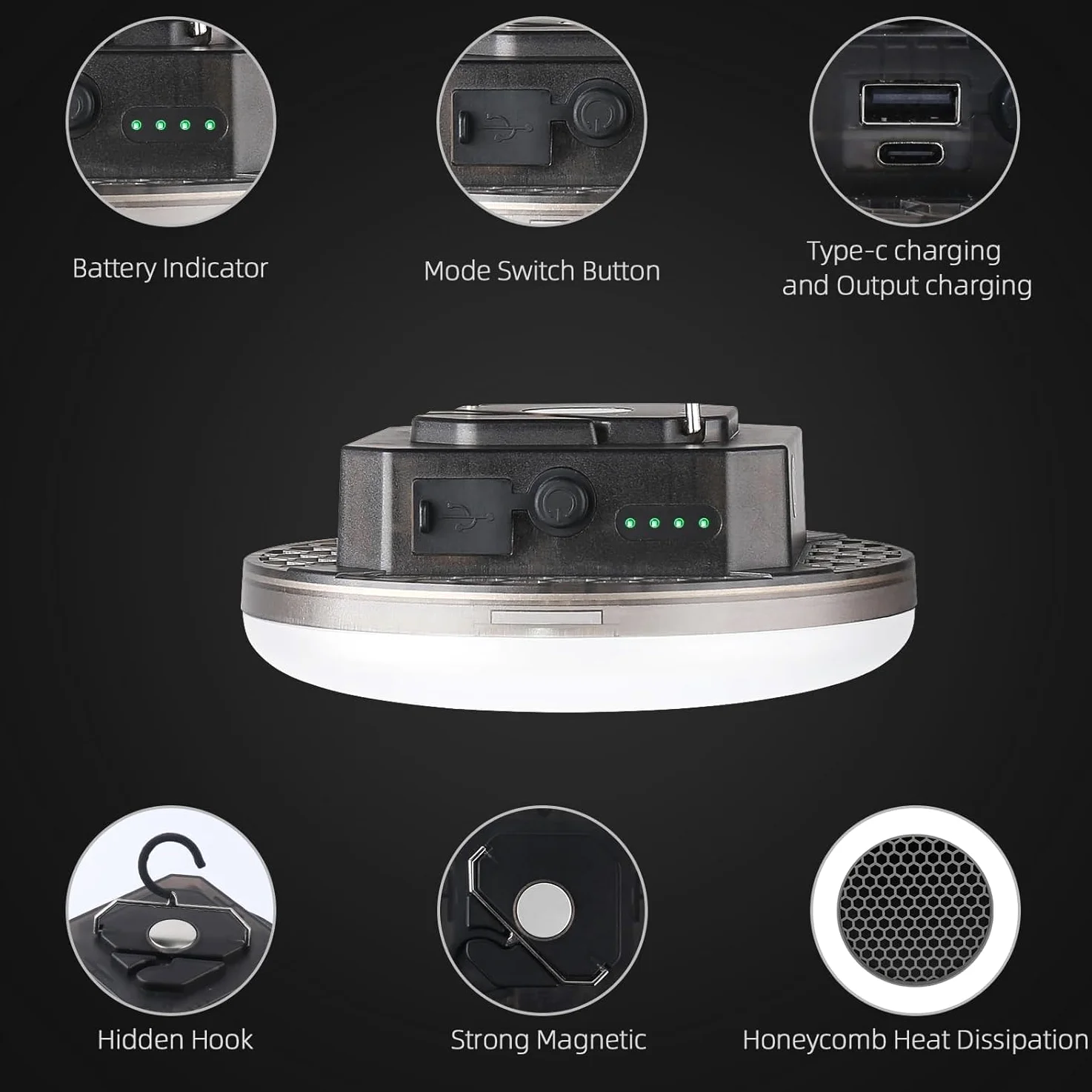 Luces de camping de 12000 mAh, 4000 lm, 3 modos de iluminación de color, lámpara LED brillante recargable de 40 W, luces colgantes IPX5 impermeables, imán, kits de supervivencia de emergencia de fallo