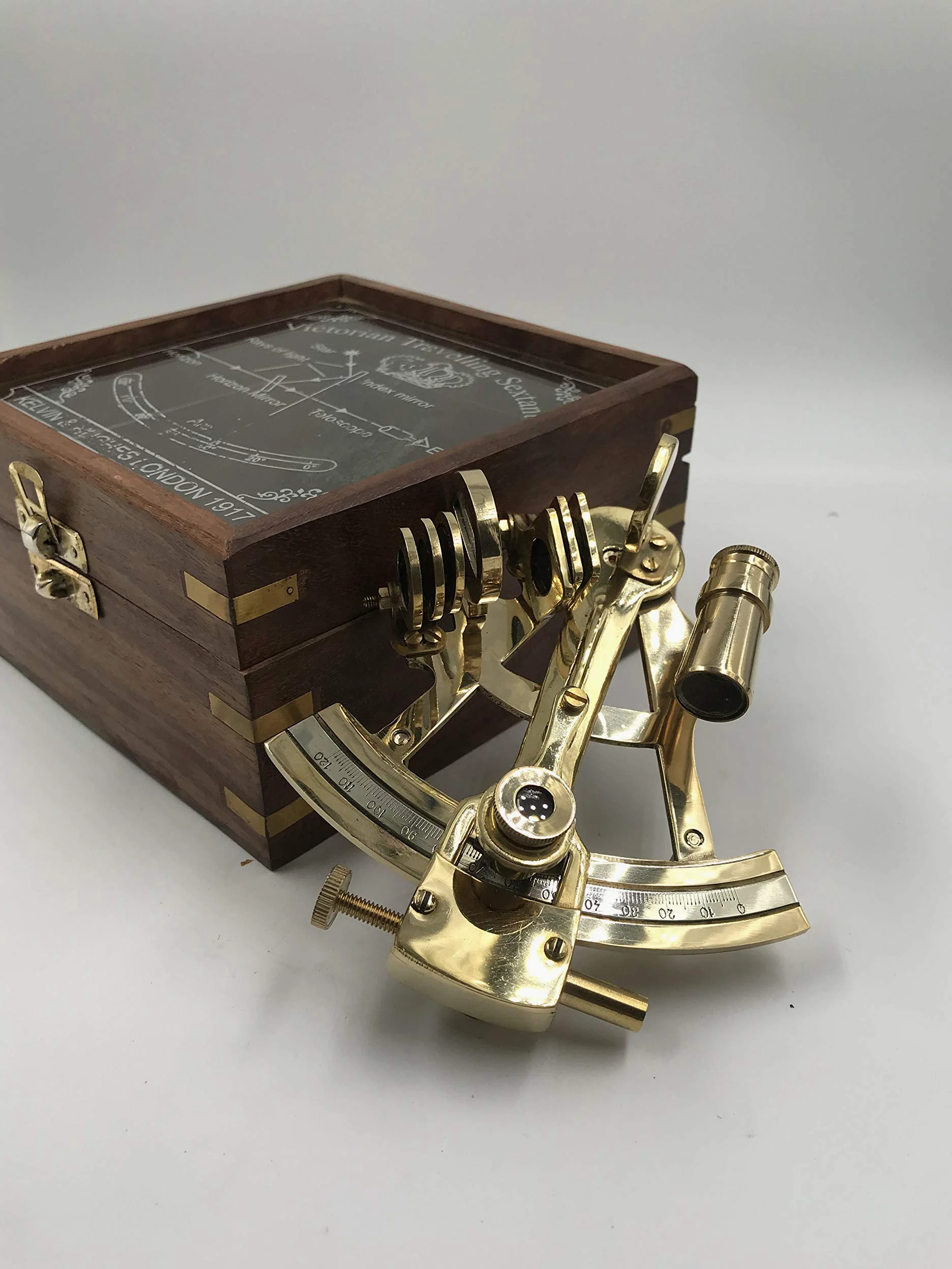 Malla Brass Original Sextante con Caja de Madera | Brújula Náutica para Navegación Celestial