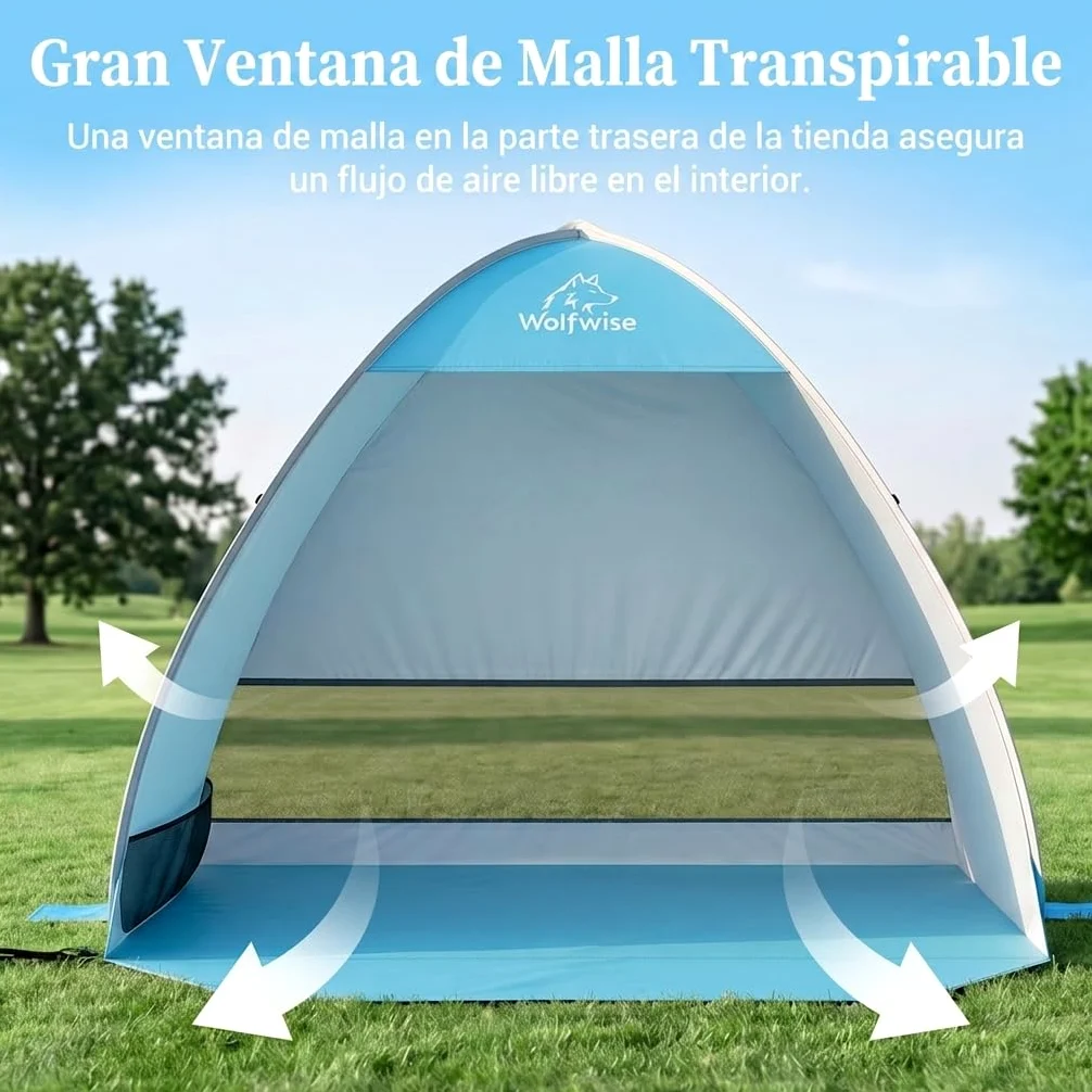 Wolfwise Carpa de Playa desplegable para 2-3 Personas, Refugio de Playa con protección UV 50+, Montaje en Segundos, Repelente al Agua y ventilada, 150 x 120 x 110 cm (59 x 47 x 43 in), Azul