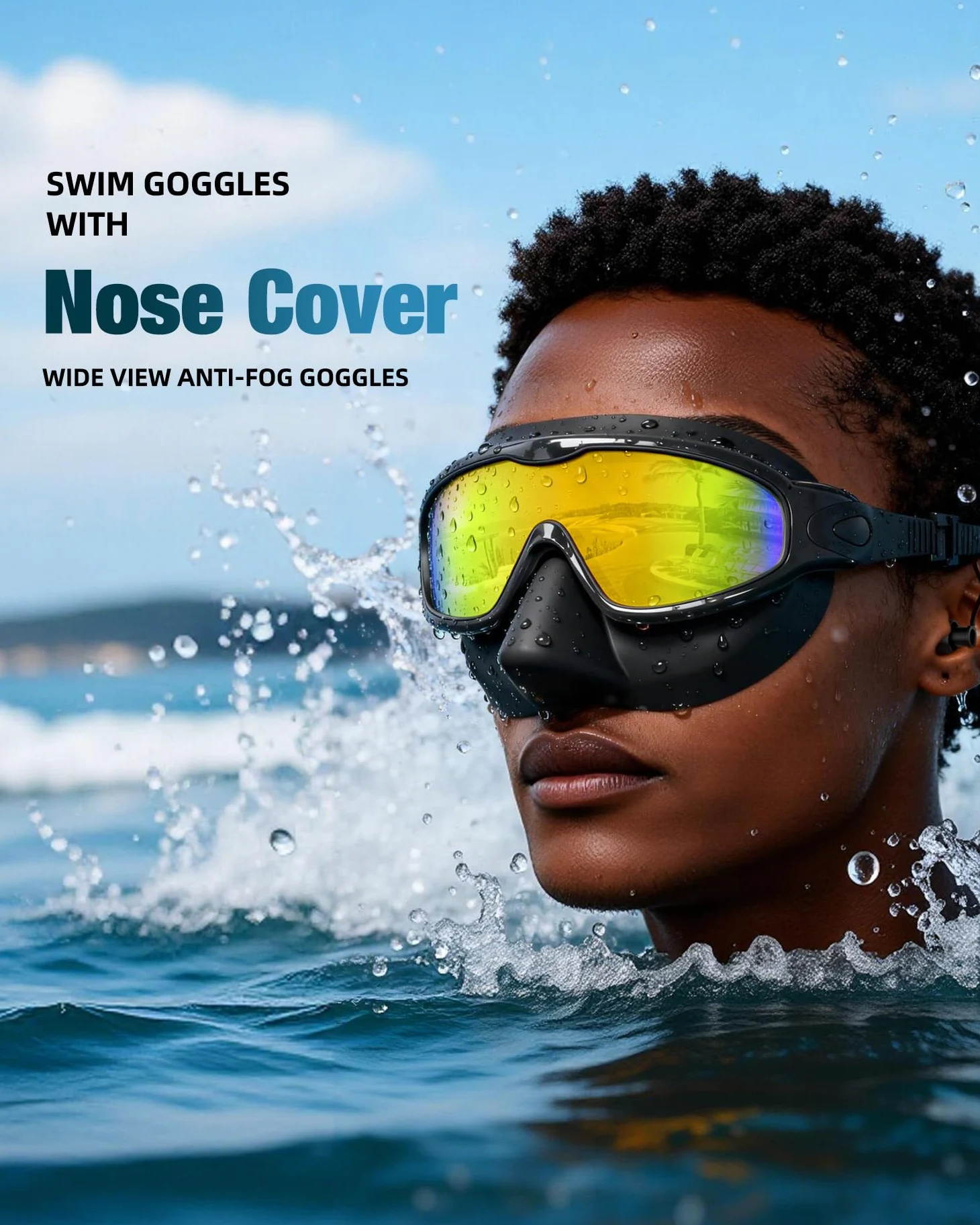 Aegend Gafas de natación con cubierta de nariz para adultos, paquete de 2 gafas de natación de visión amplia, antivaho, UV, sin fugas, para hombres y mujeres