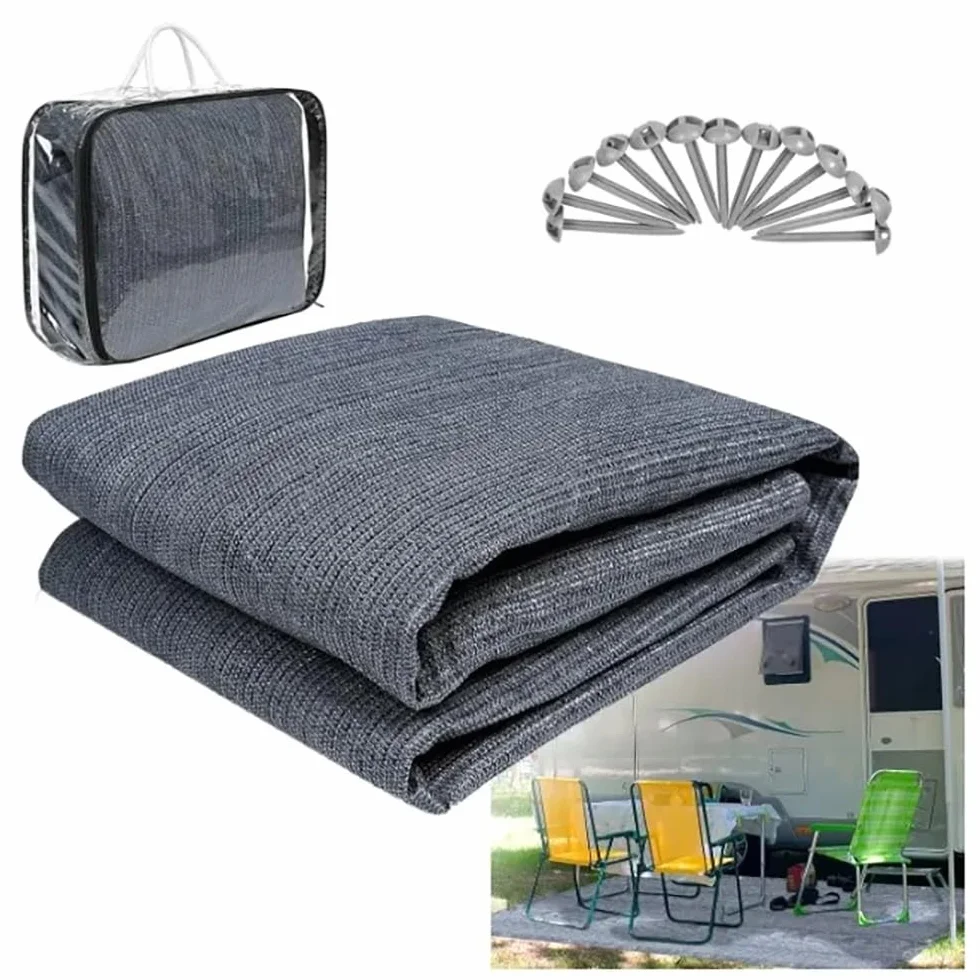 NEWFUN Suelo Camping, Suelo Camping Exterior Caravana, Accesorios Camper, Alfombra para Toldo con Ojales, Alfombra para Tienda Exterior, Incluye Bolsa de Transporte, Piquetas de Fijación