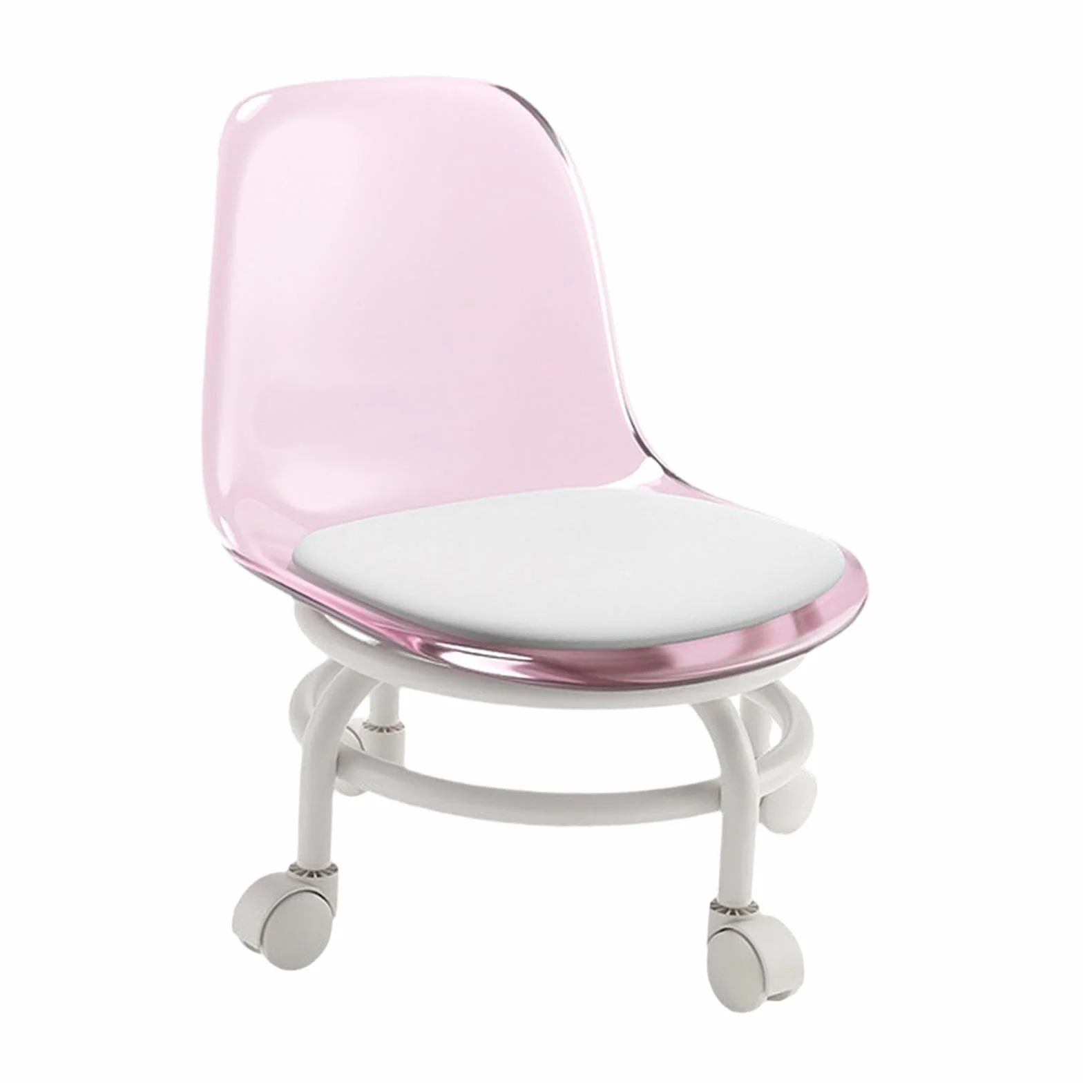 Taburete móvil con Respaldo Giratorio 360 Grados para Limpieza y Pedicura Rosado
