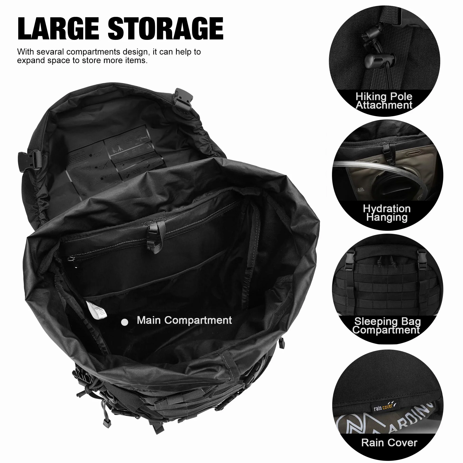 Mardingtop Mochila táctica militar de 70 l, con protección contra la lluvia, para deportes al aire libre