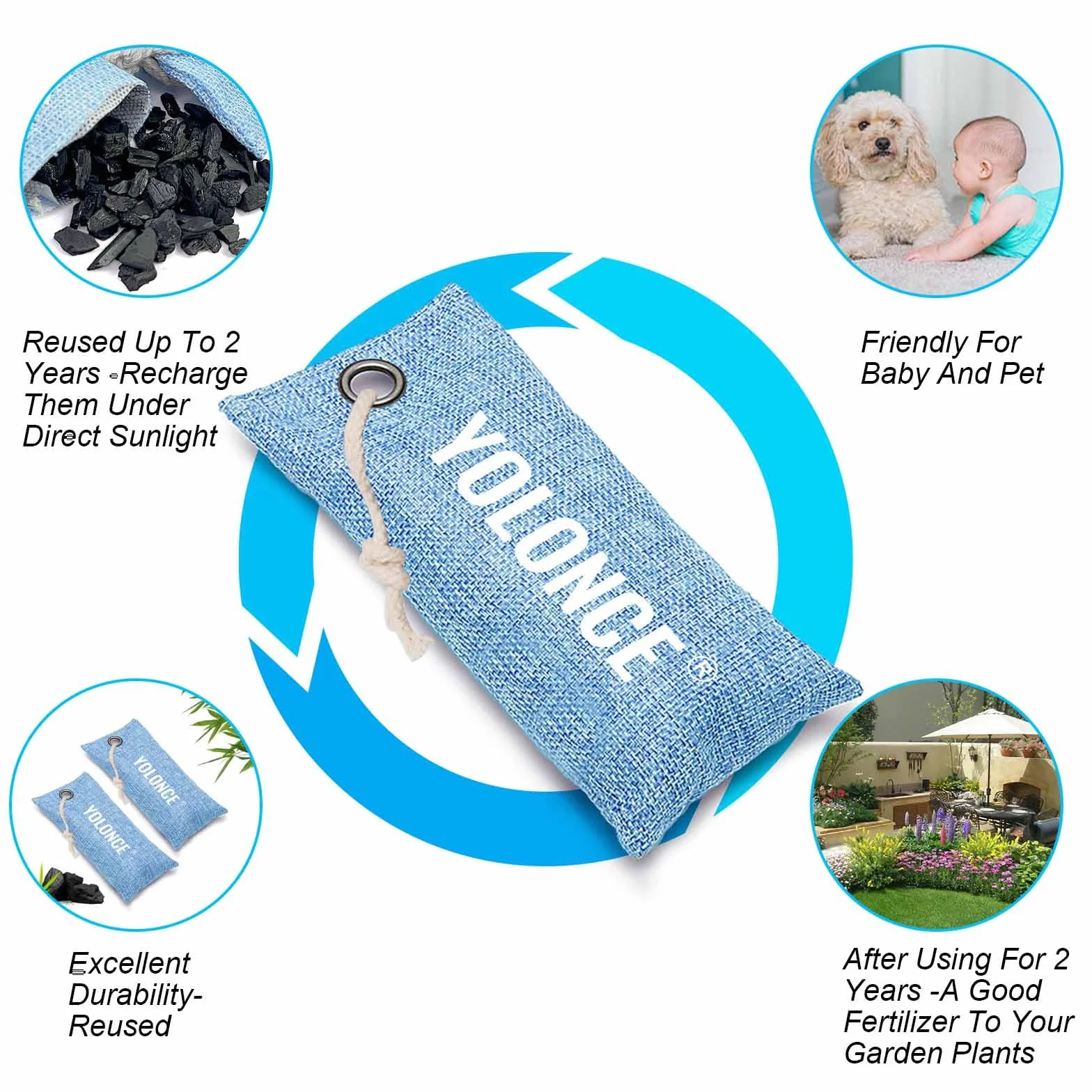 Eliminador de Olores para Zapatos, Bolsa Purificadora de Aire, Desodorante de Zapatos con Carbón Activado (Azul)