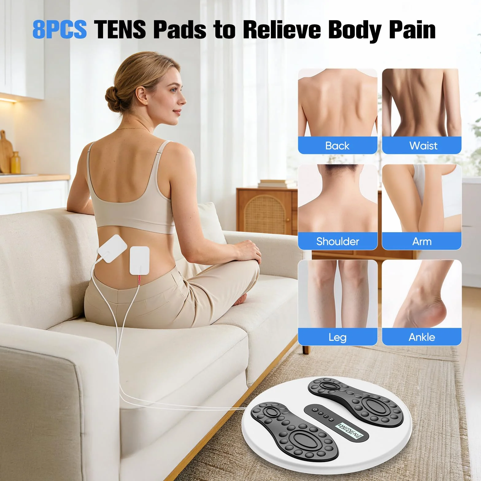Masajeador de pies EMS TENS 8 almohadillas 12 modos 20 niveles intensidad alivia neuropatía circulación