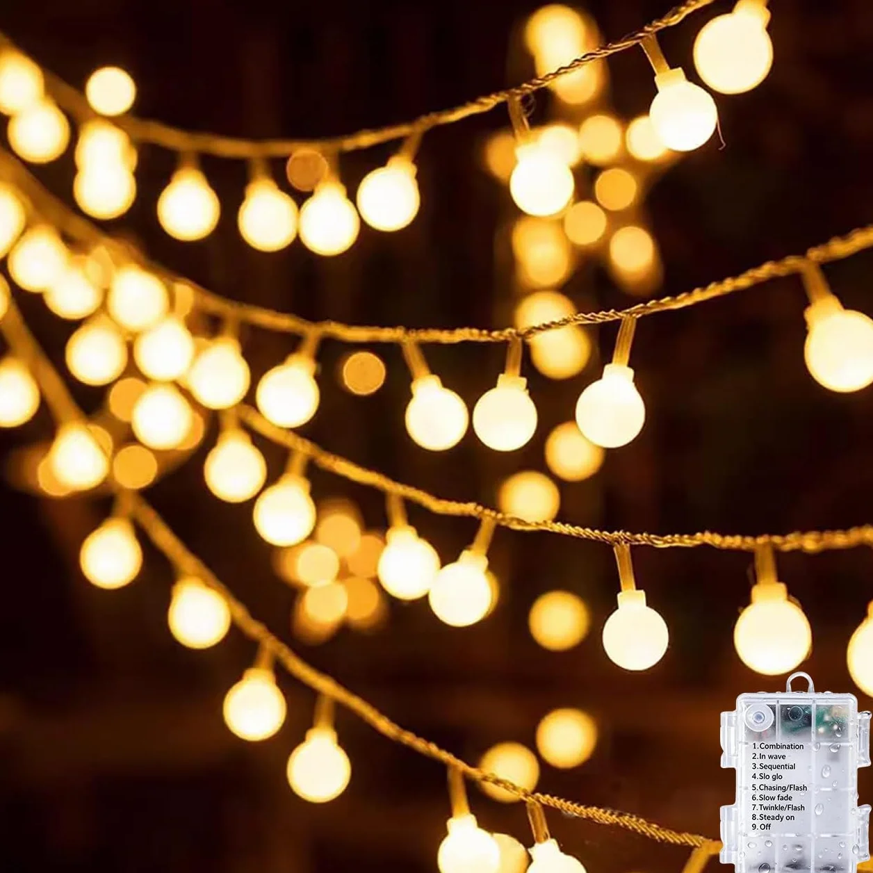 Guirnalda de luces de bola 80 bolas 10 m globo de luz blanco cálido para interior exterior jardín decoración Navidad