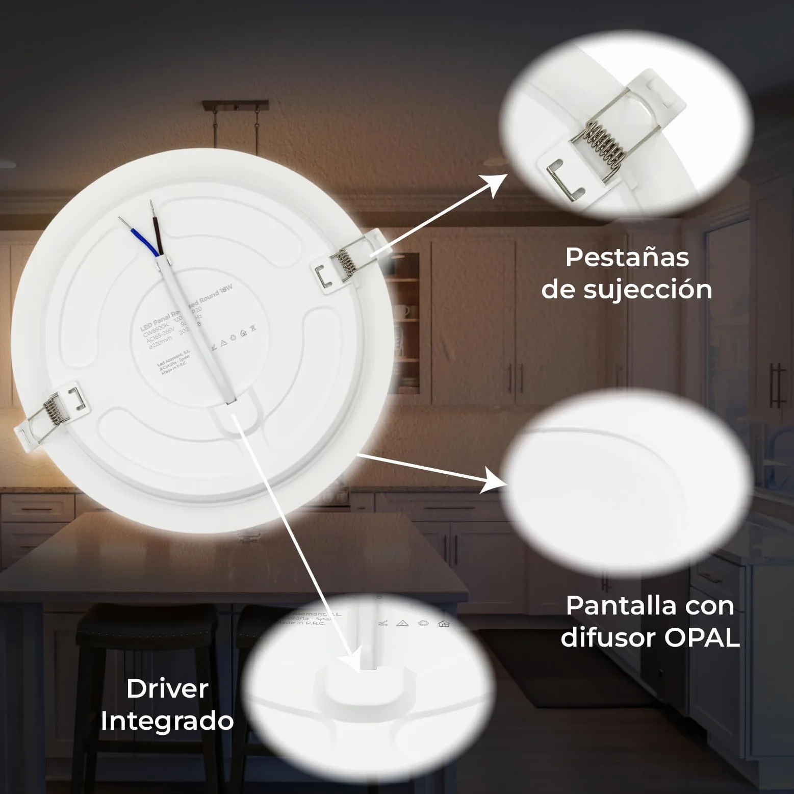 LED ATOMANT Downlight Panel Redondo 18W 6500K 1650lm 220mm Blanco Frio
