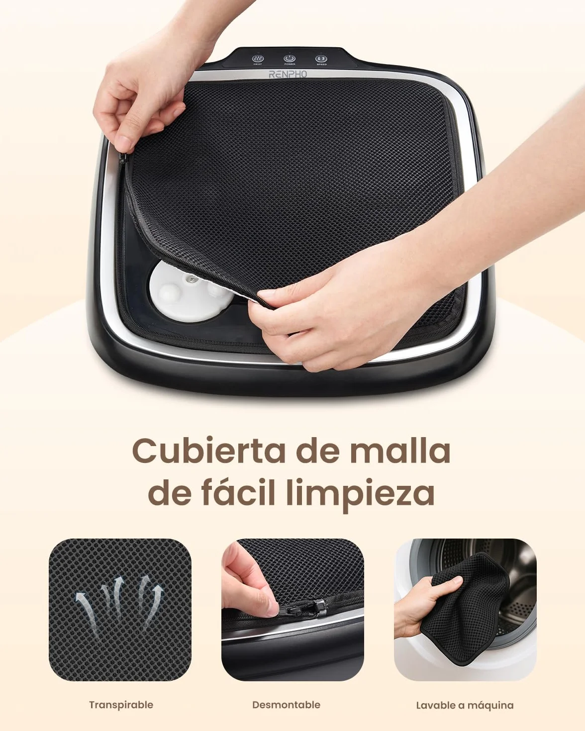 RENPHO Masajeador eléctrico de pies Shiatsu con calor, masaje de amasamiento profundo, cubierta extraíble